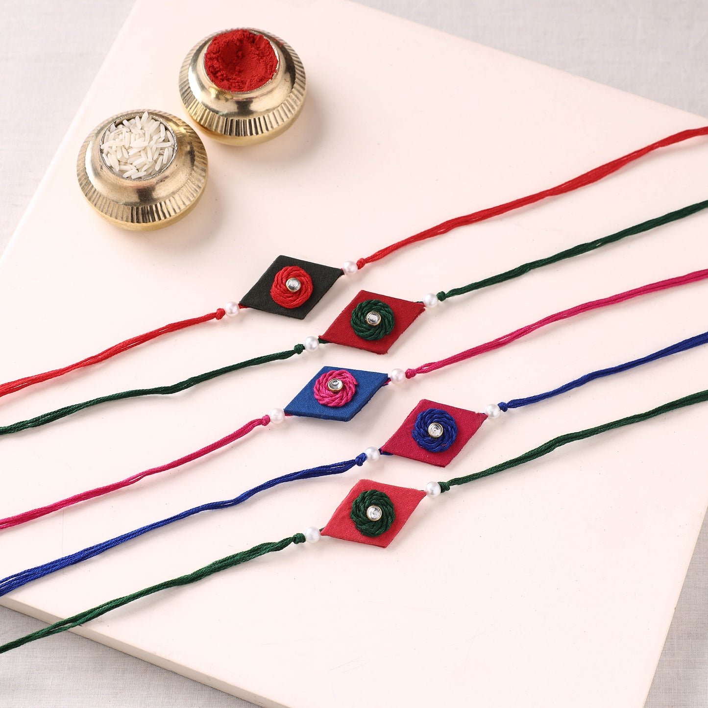 Handmade Kundan Work Rakhi (Assorted - Set of 6) 04