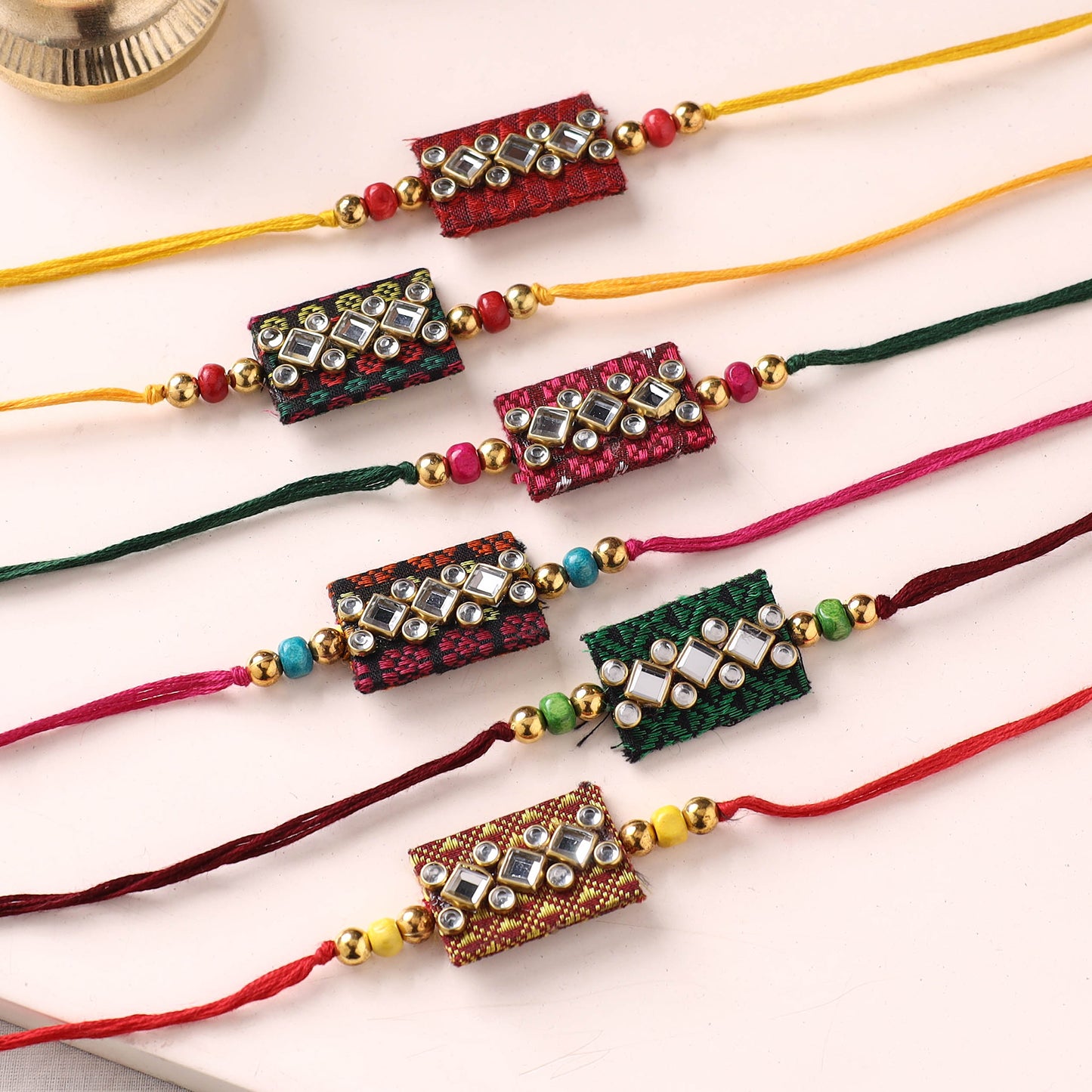 Handmade Kundan Work Rakhi (Assorted - Set of 6) 05