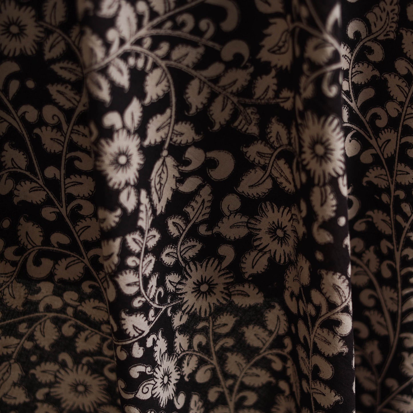 Black - Kalamkari Printed Cotton Fabric 04