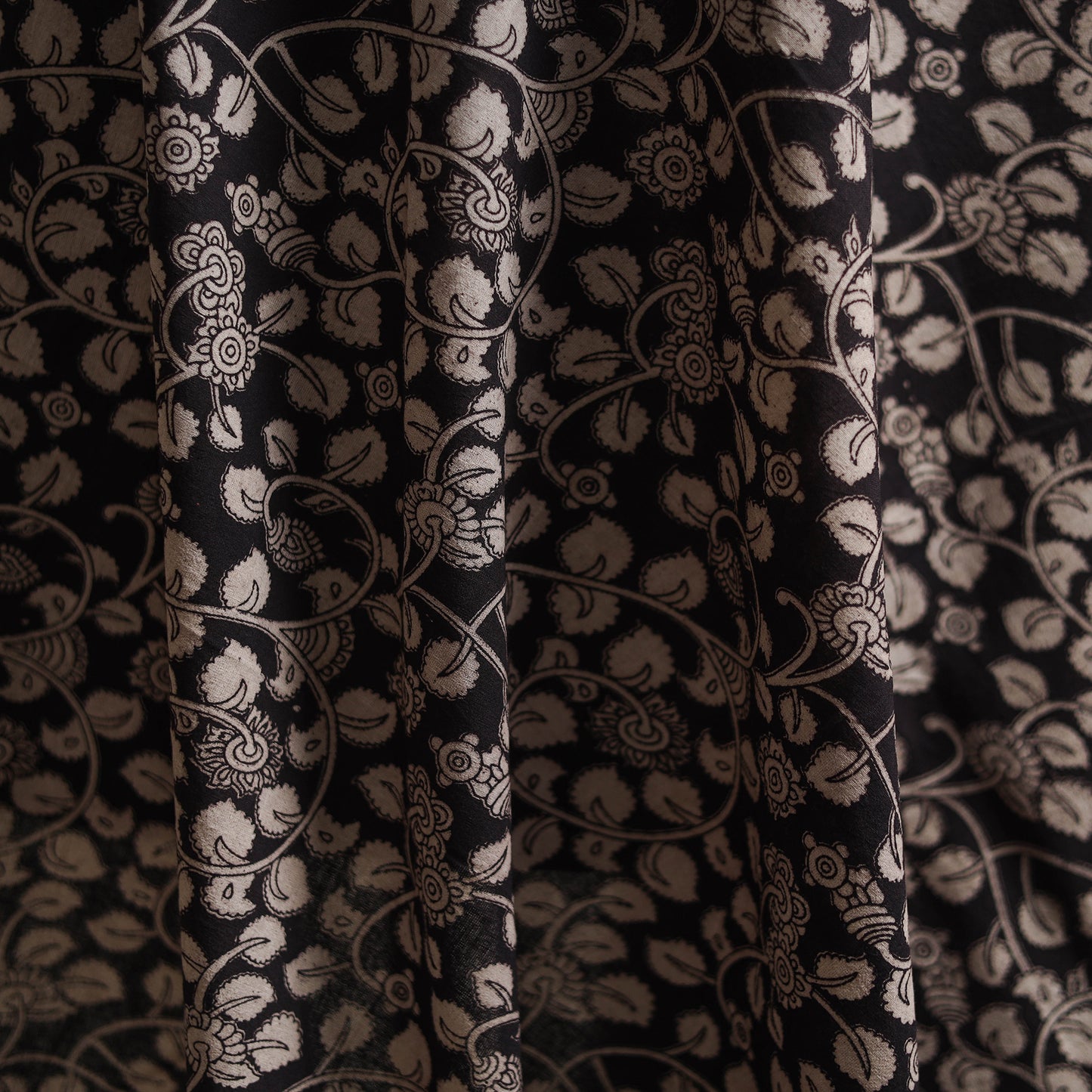 Black - Kalamkari Printed Cotton Fabric 10