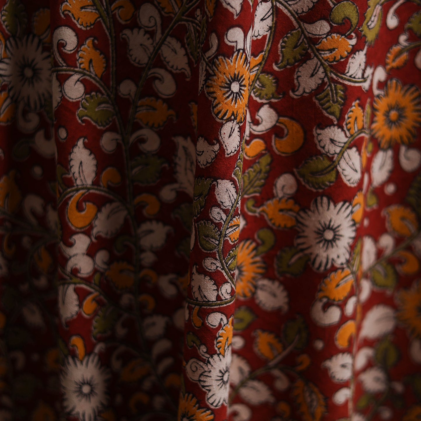 Red - Kalamkari Printed Cotton Fabric 21