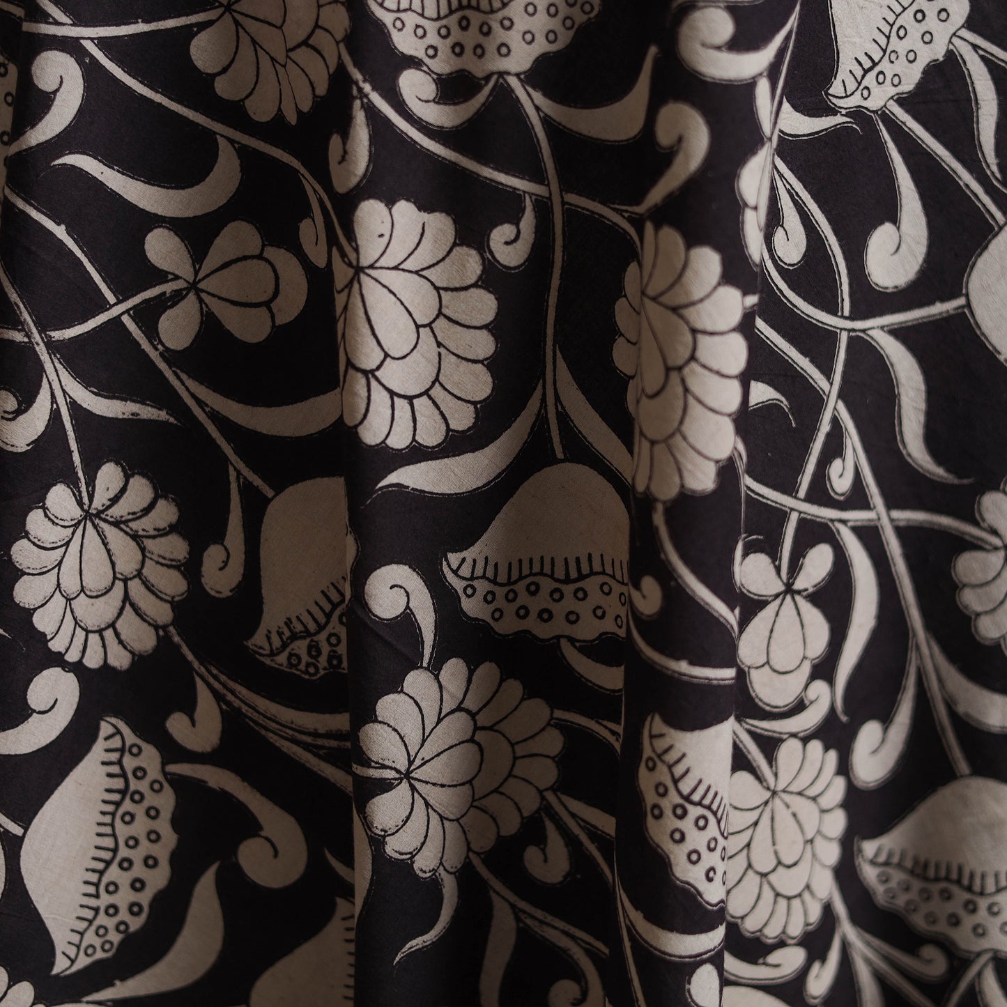 Black - Kalamkari Printed Cotton Fabric 34