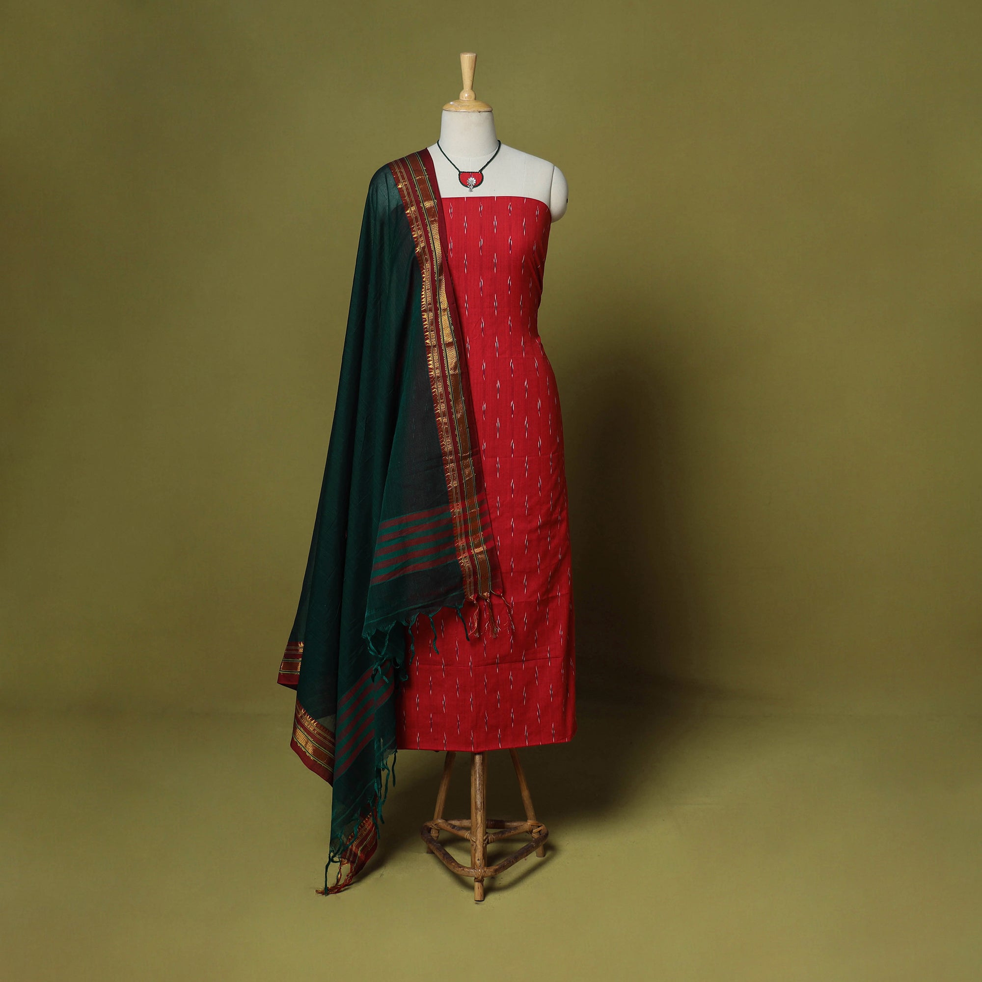 Pochampally Ikat Cotton 2pc Unstitched Dress Material Kurta Set 17