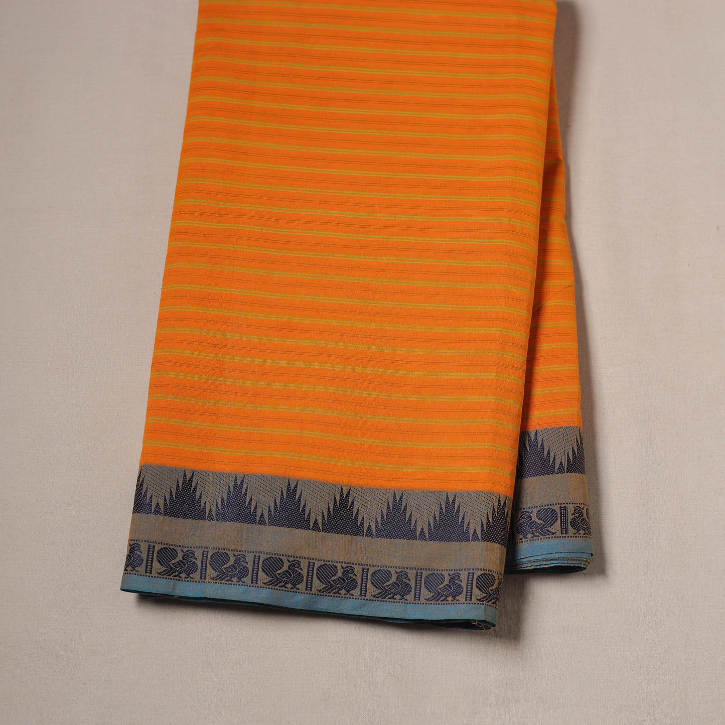 Orange - Kanchipuram Cotton Fabric with Thread Zari Border 01