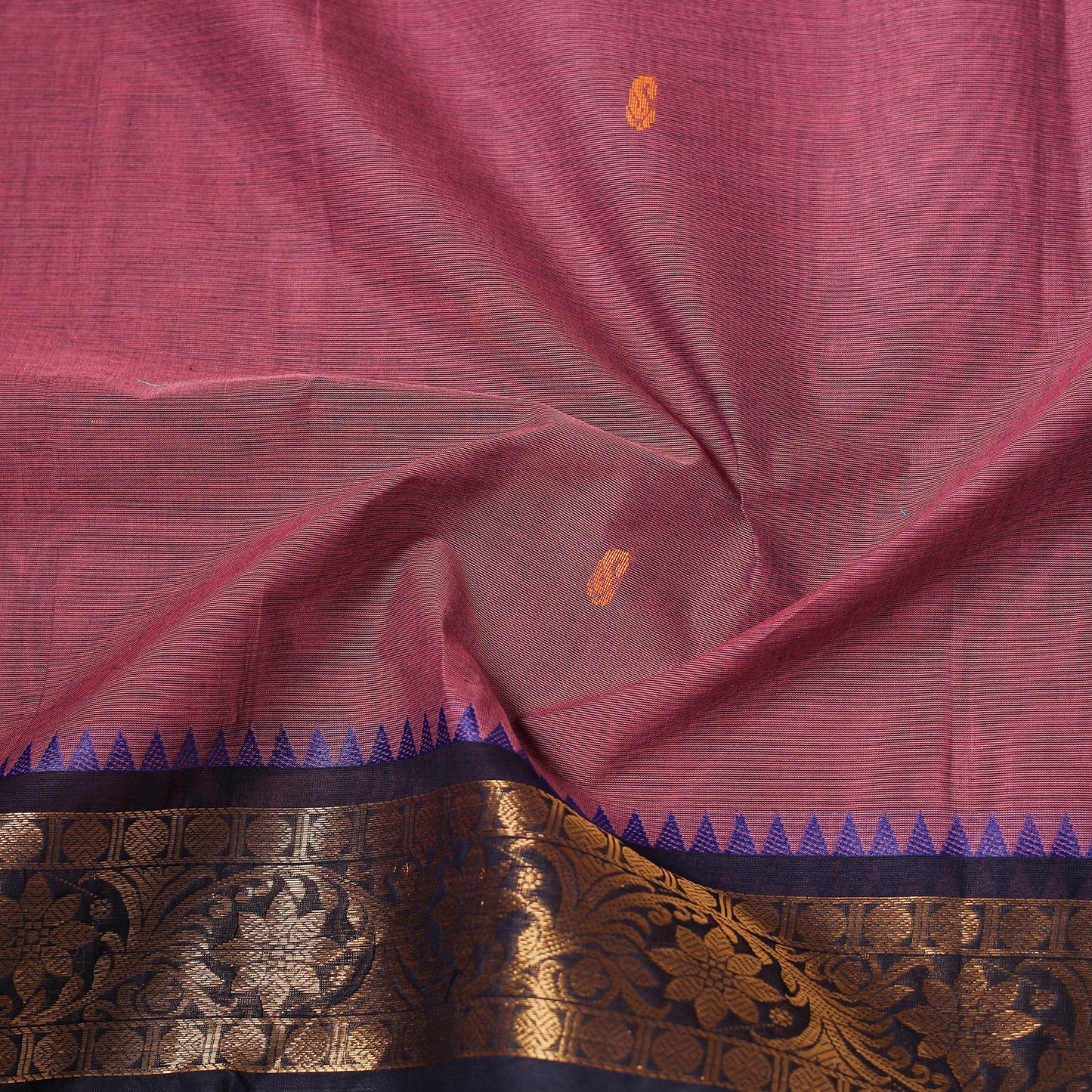 Pink - Kanchipuram Buti Cotton Fabric with Zari Border 14
