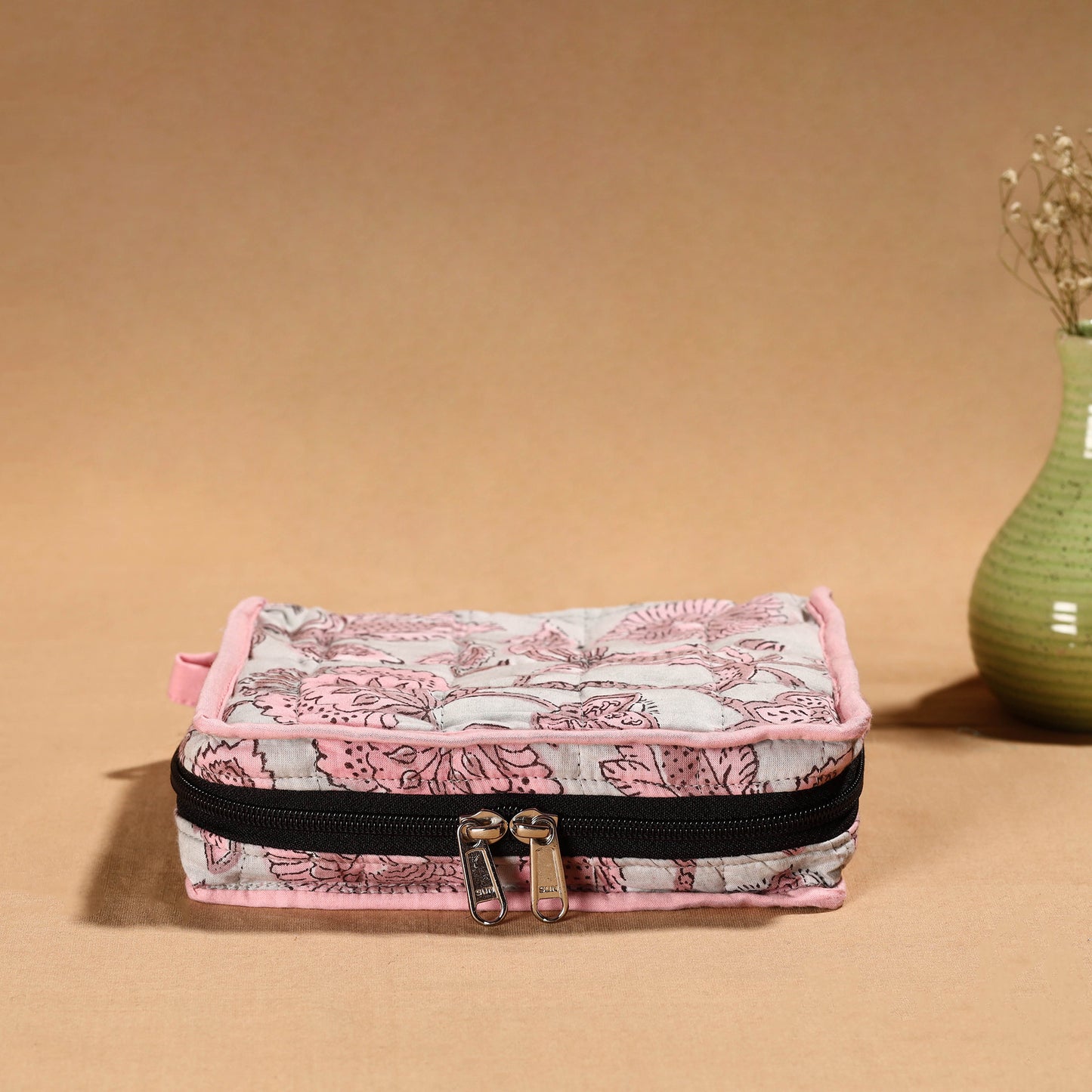 Pink Handmade Cotton Jewelry Organizer Bag for Travel