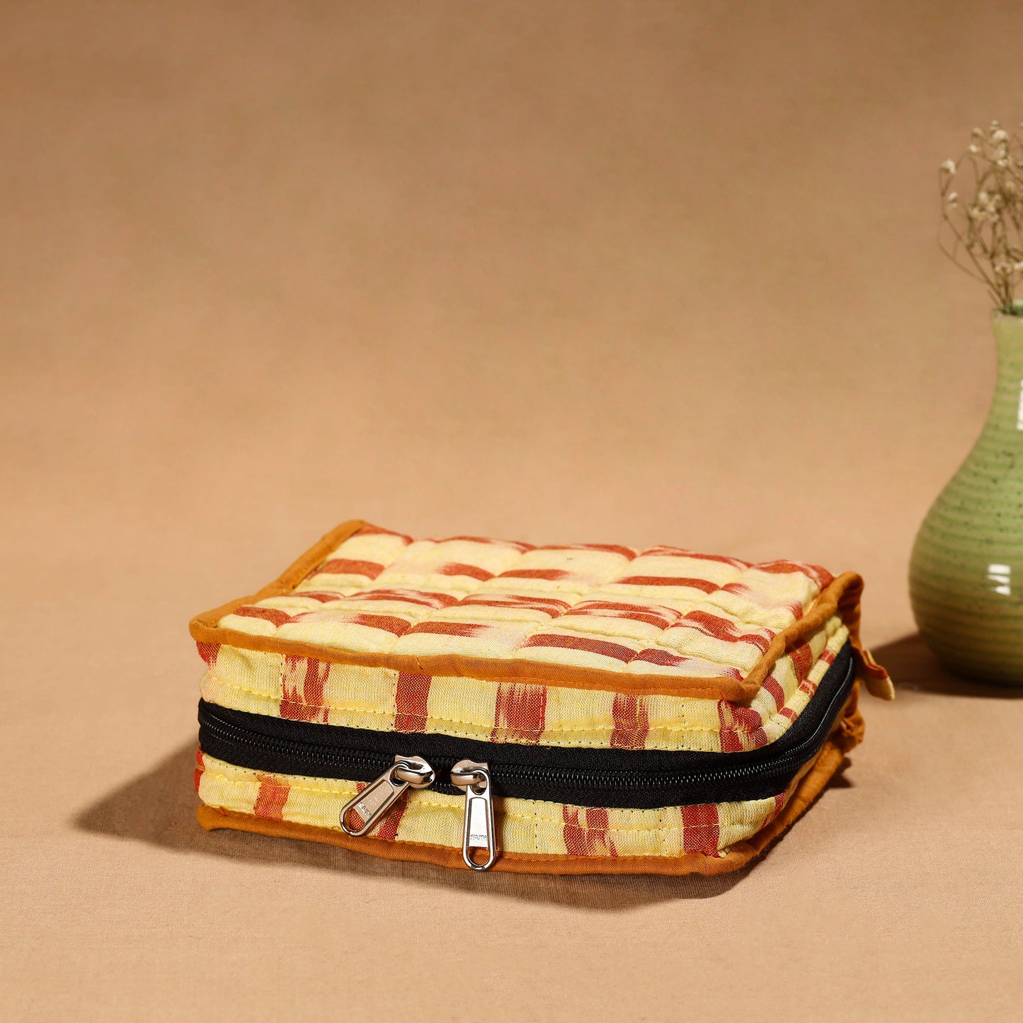 Yellow Handmade Cotton Jewelry Organizer Bag for Travel