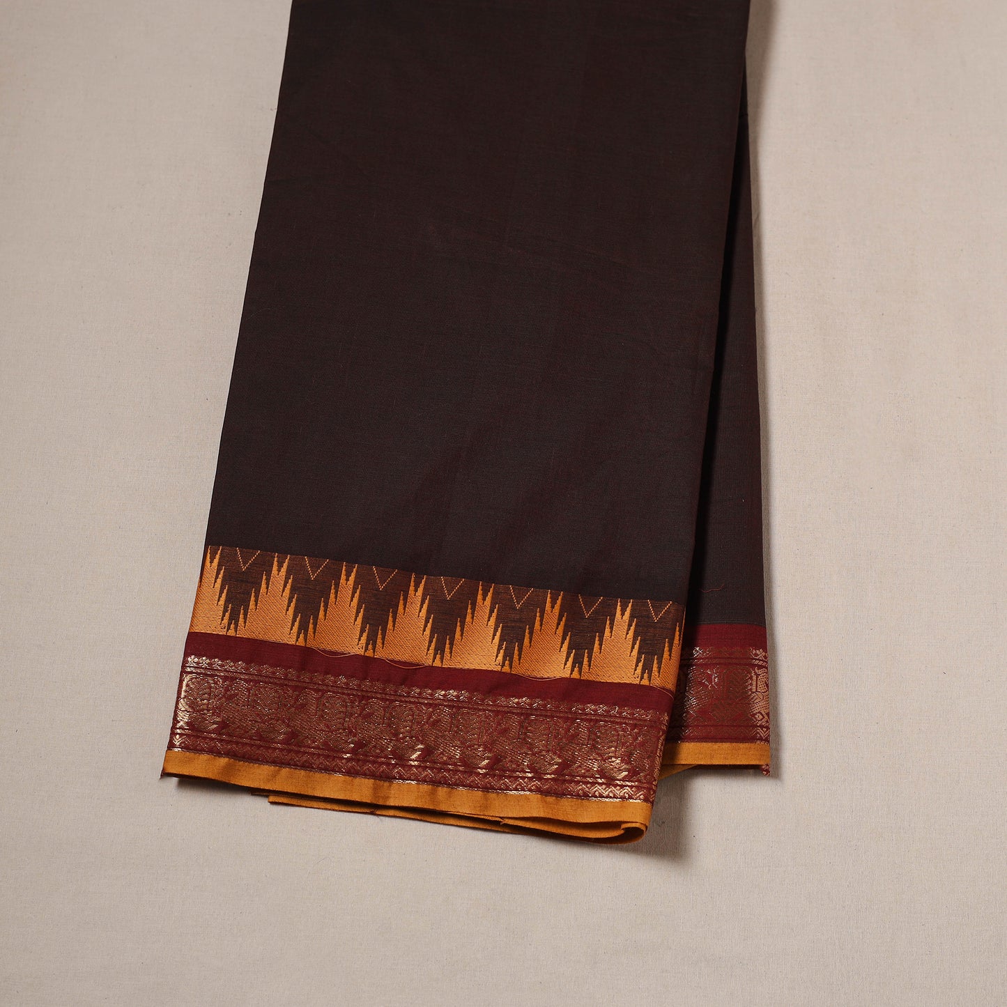 Brown - Kanchipuram Cotton Fabric with Zari Border 03