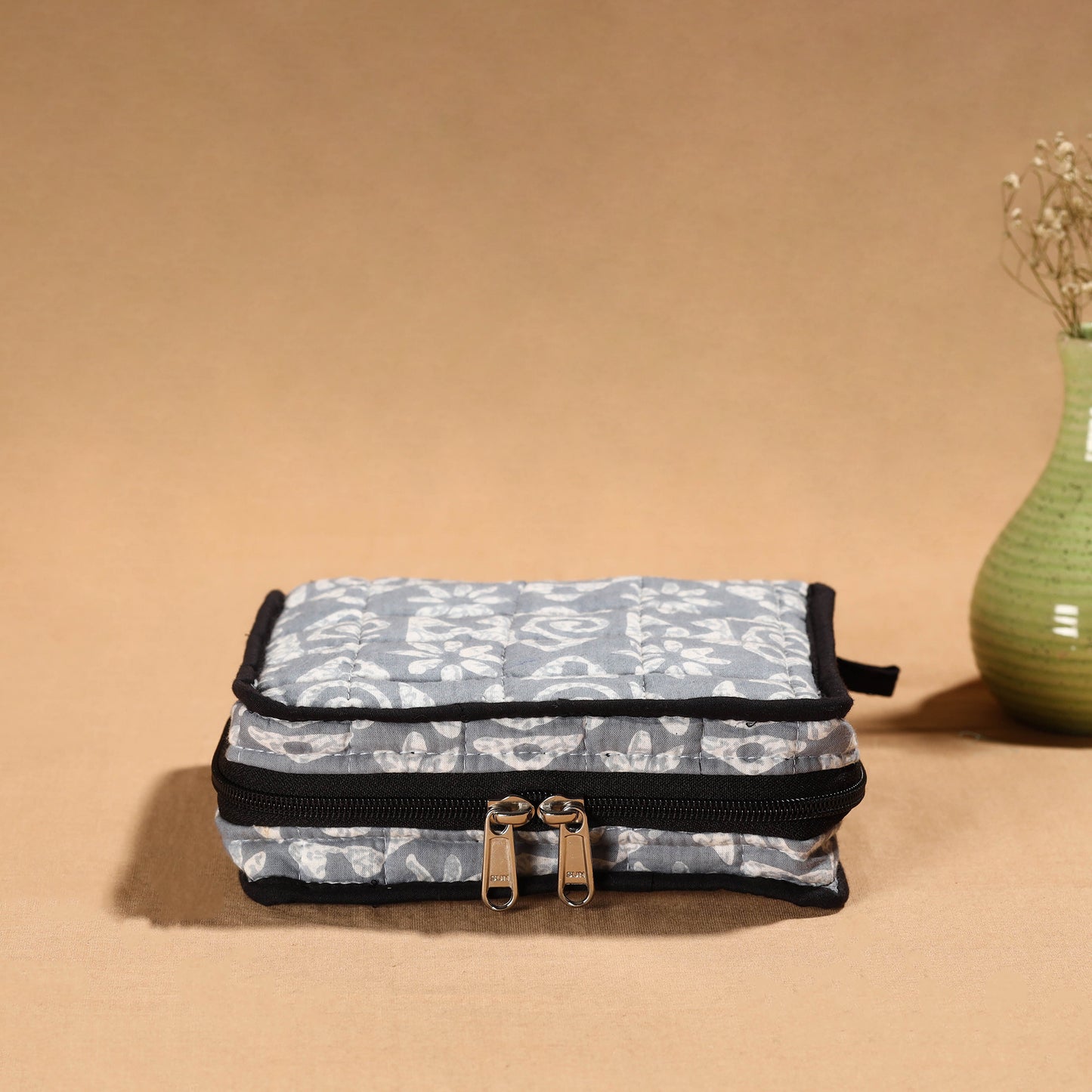 Grey Handmade Cotton Jewelry Organizer Bag for Travel