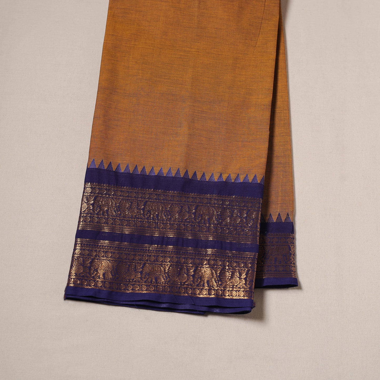Brown - Kanchipuram Cotton Fabric with Zari Border 10