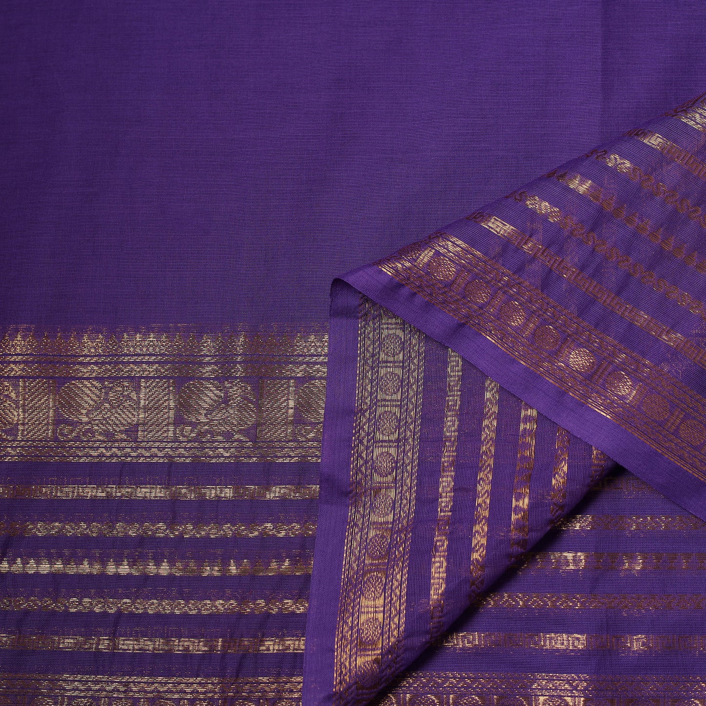 Purple - Kanchipuram Cotton Fabric with Zari Border 12