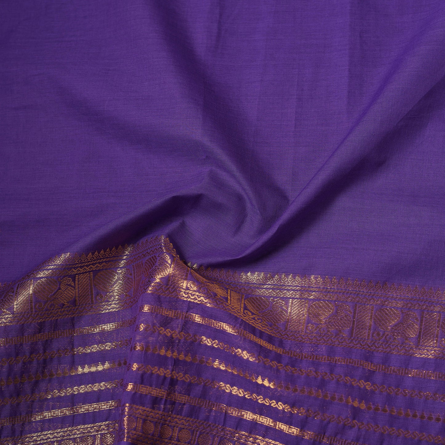 Purple - Kanchipuram Cotton Fabric with Zari Border 12