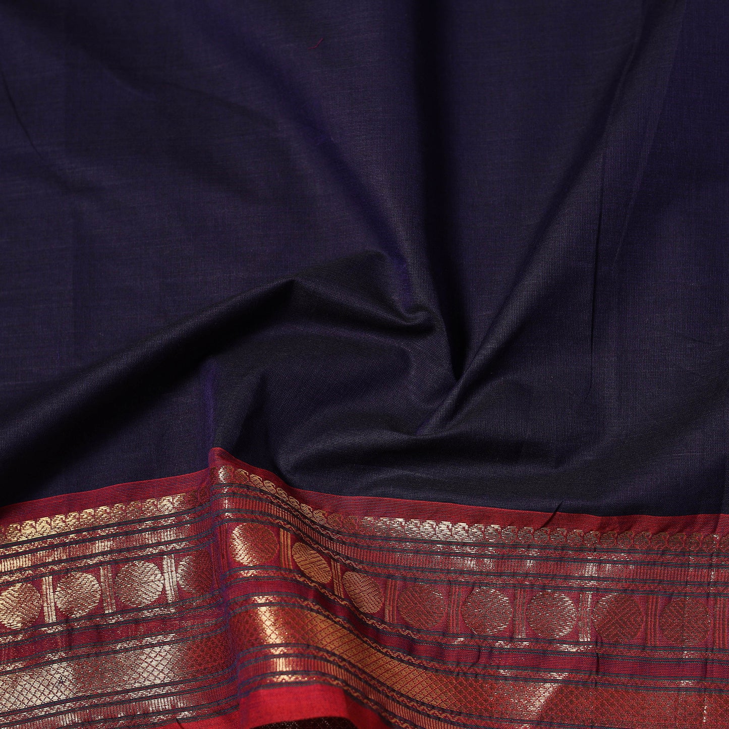 Blue - Kanchipuram Cotton Fabric with Zari Border 13
