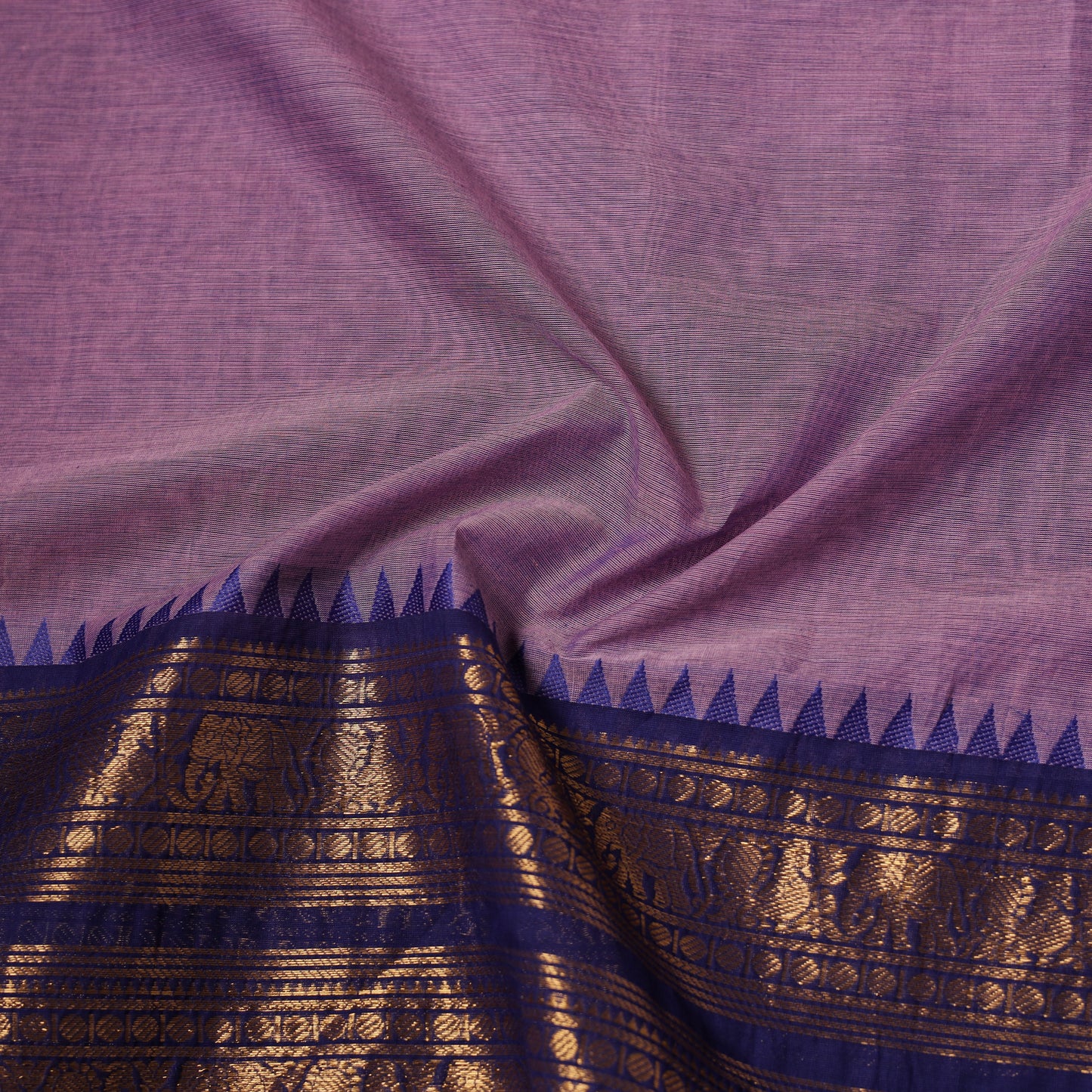 Purple - Kanchipuram Cotton Fabric with Zari Border 19