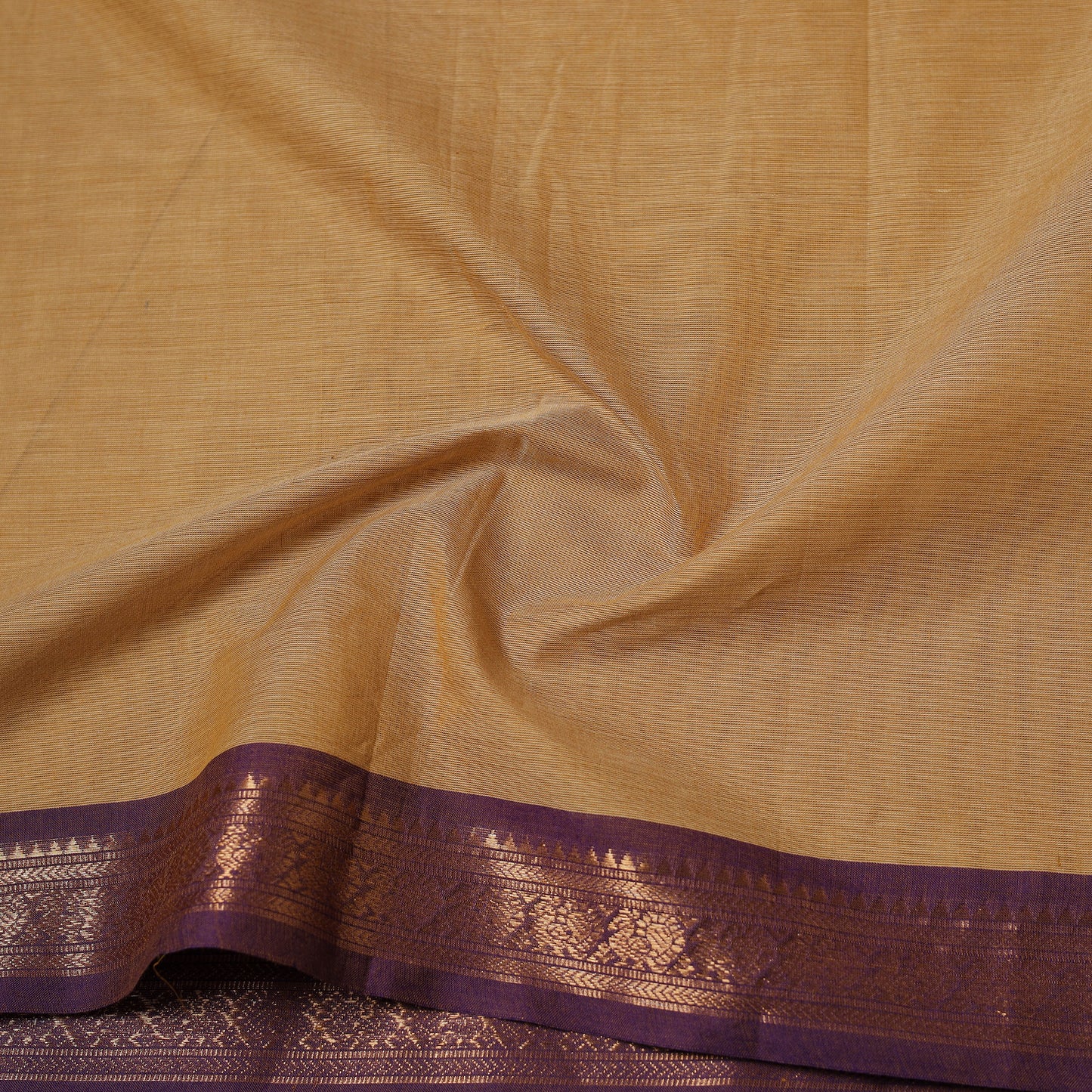 Beige - Kanchipuram Cotton Fabric with Zari Border 21