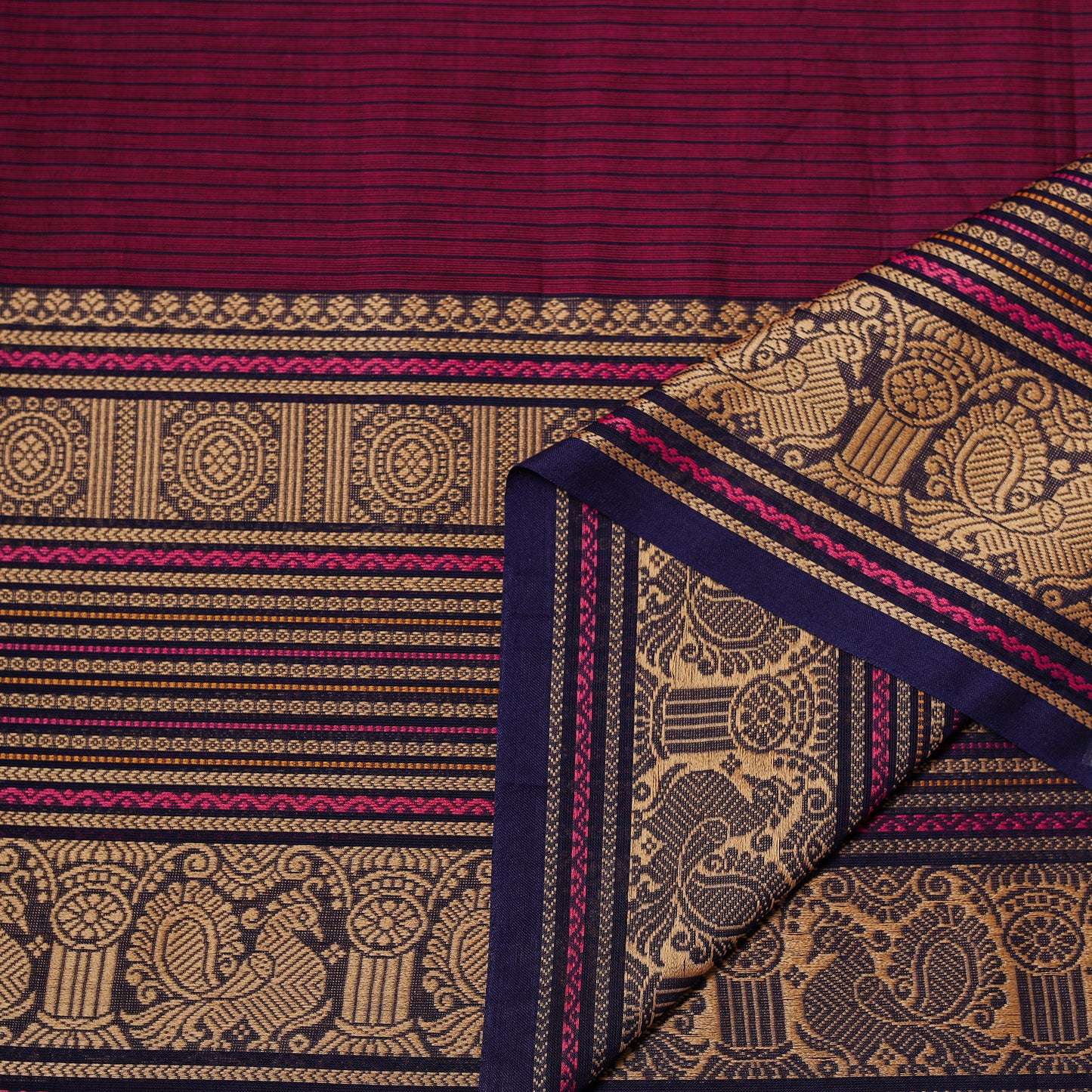 Purple - Kanchipuram Cotton Fabric with Zari Border 22