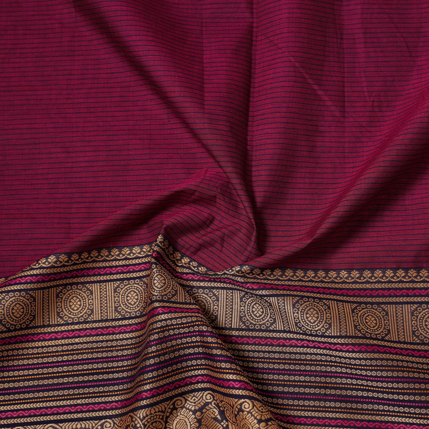 Purple - Kanchipuram Cotton Fabric with Zari Border 22