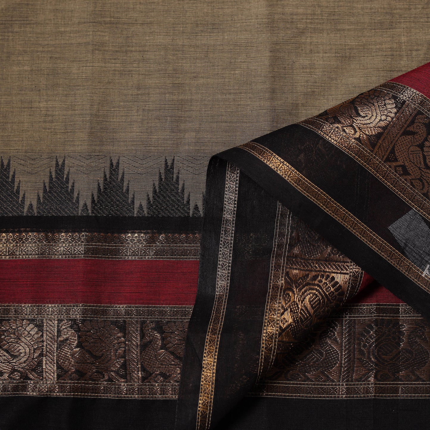 Brown - Kanchipuram Cotton Fabric with Zari Border 24