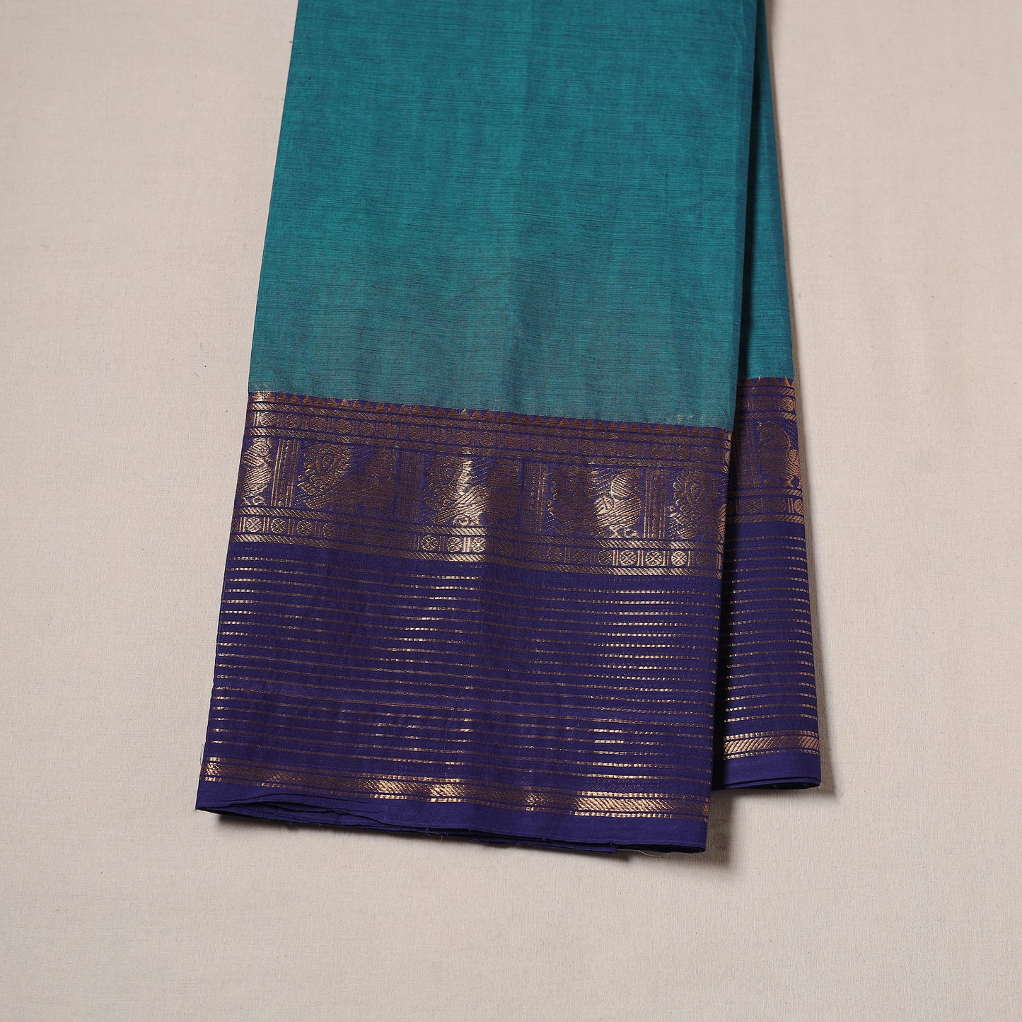 Blue - Kanchipuram Cotton Fabric with Zari Border 25