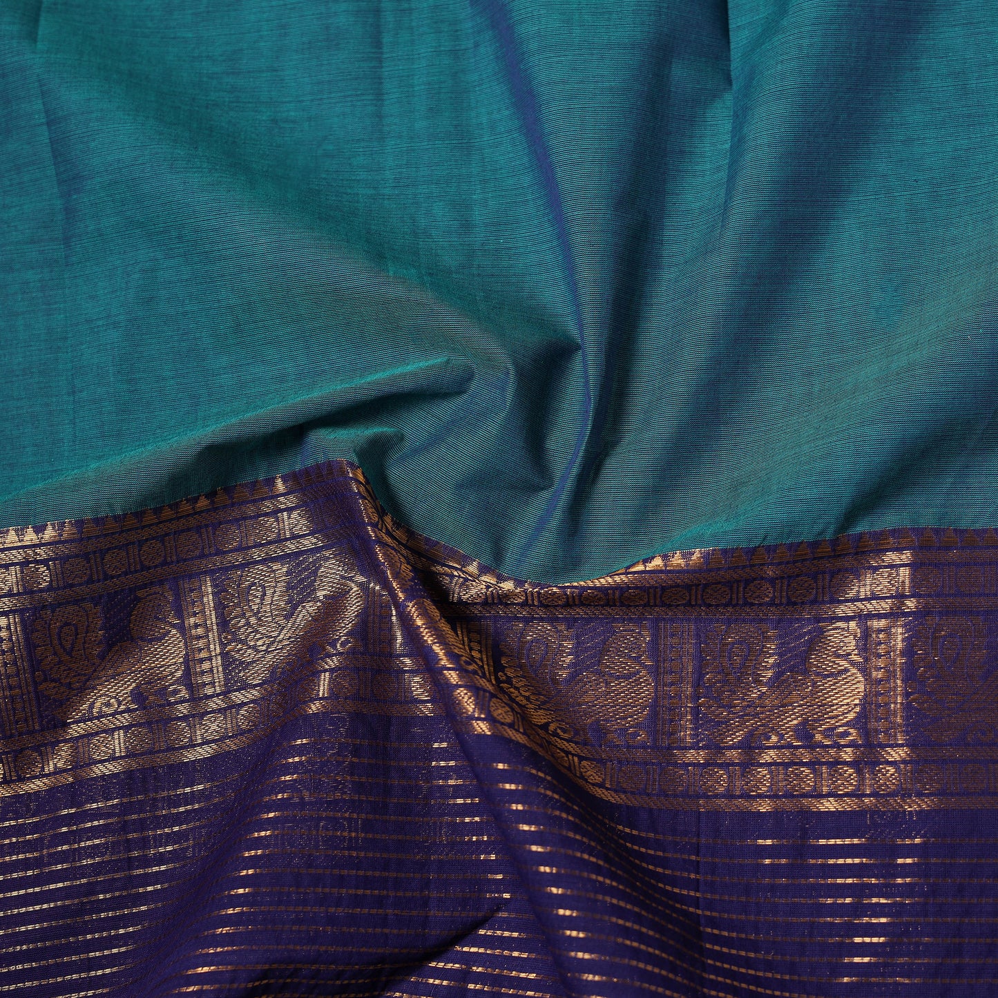 Blue - Kanchipuram Cotton Fabric with Zari Border 25