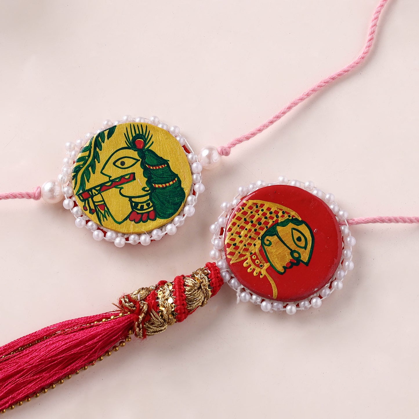 Manjusha Art Handpainted Resin Rakhi with Lumba Set 01