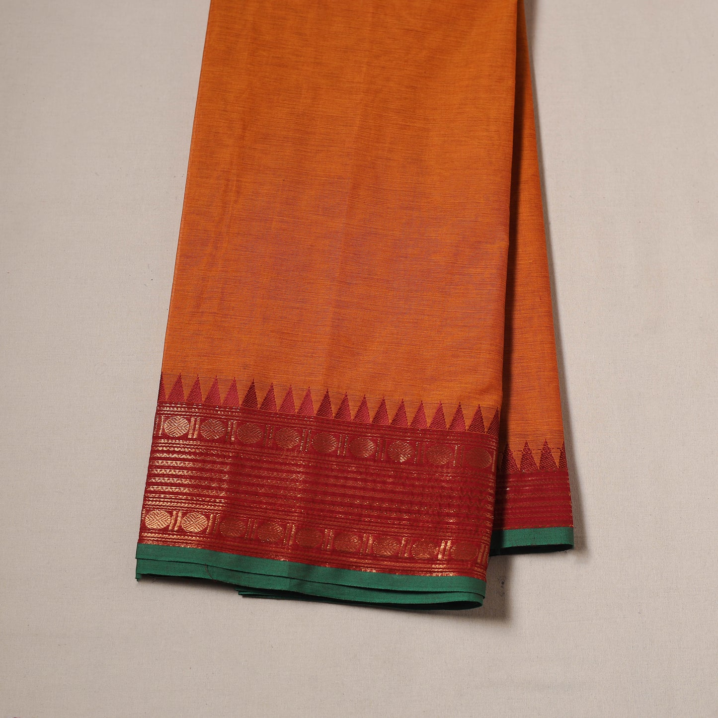 Orange - Kanchipuram Cotton Fabric with Zari Border 31