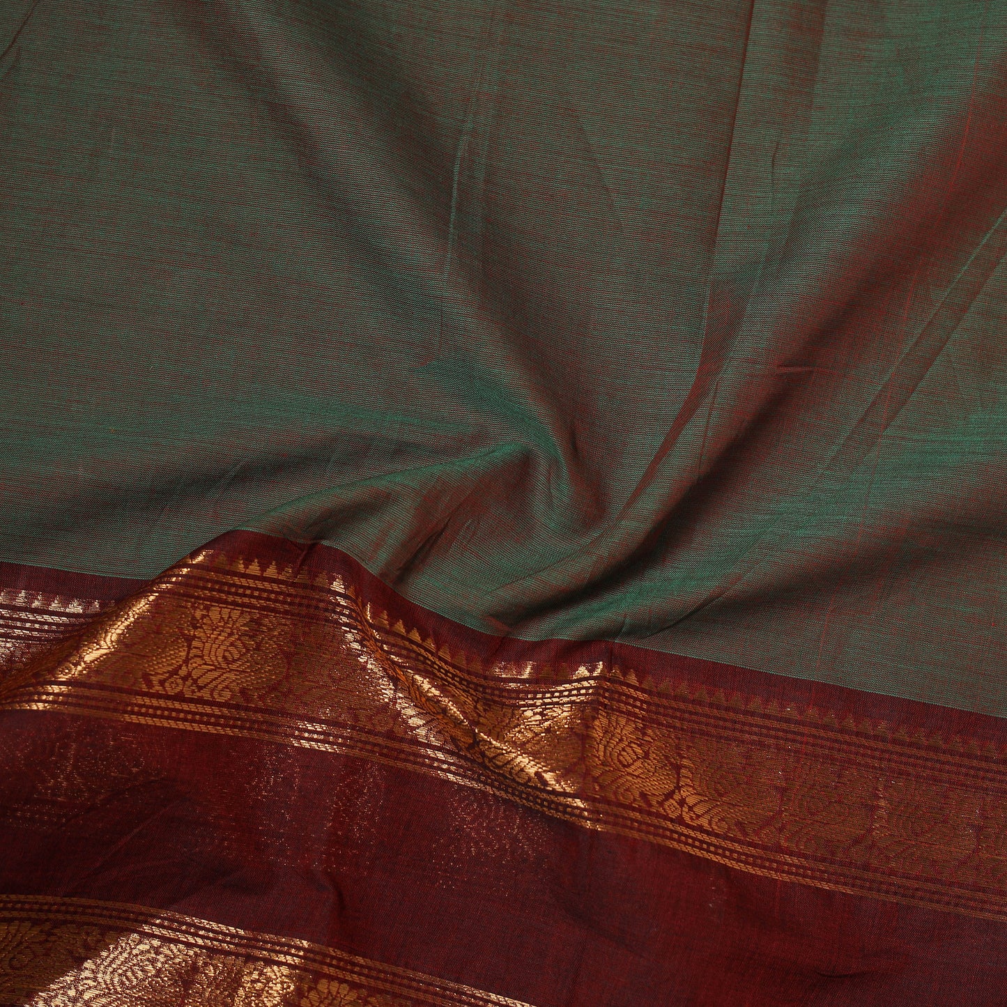Green - Kanchipuram Cotton Fabric with Zari Border 32