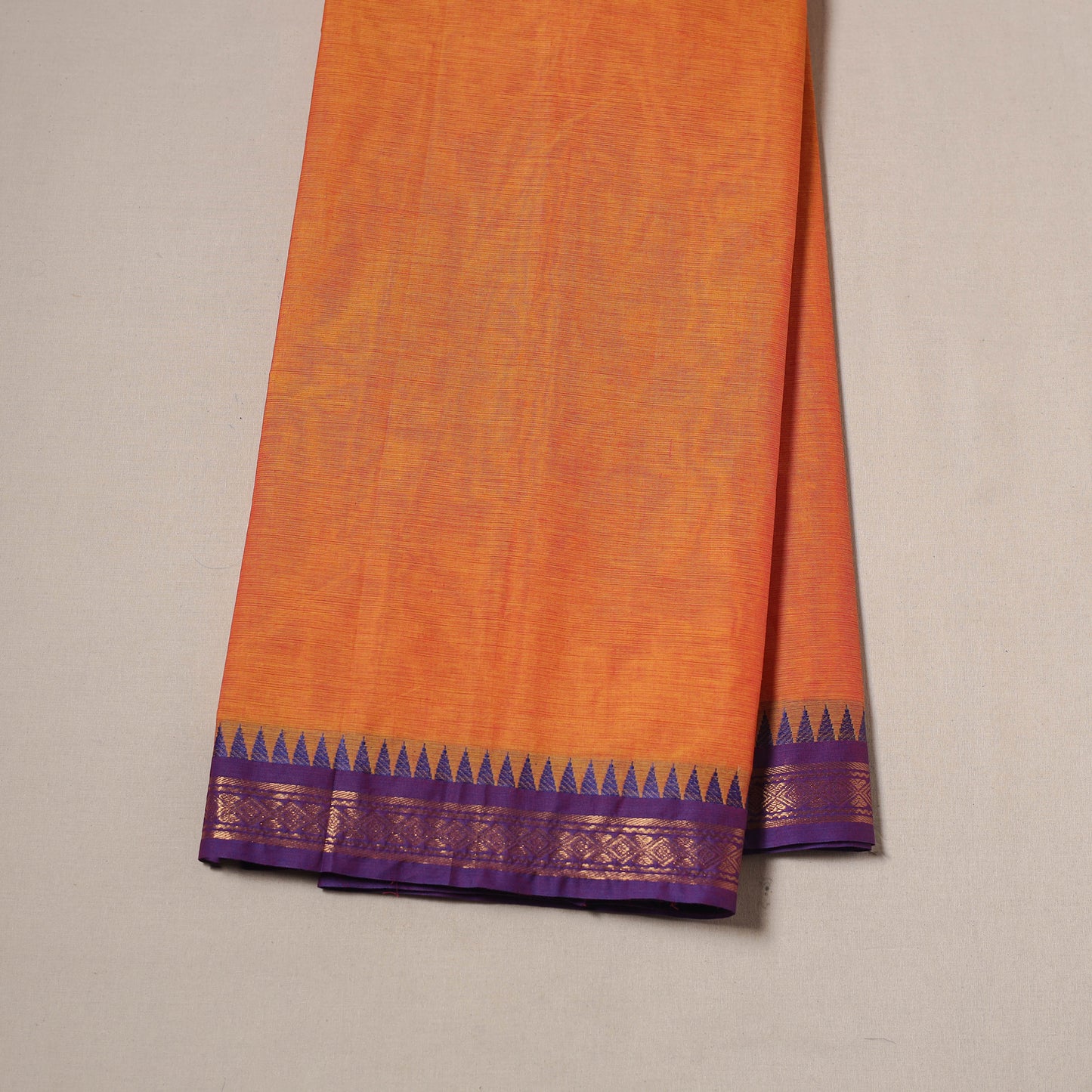 Orange - Kanchipuram Cotton Fabric with Zari Border 33