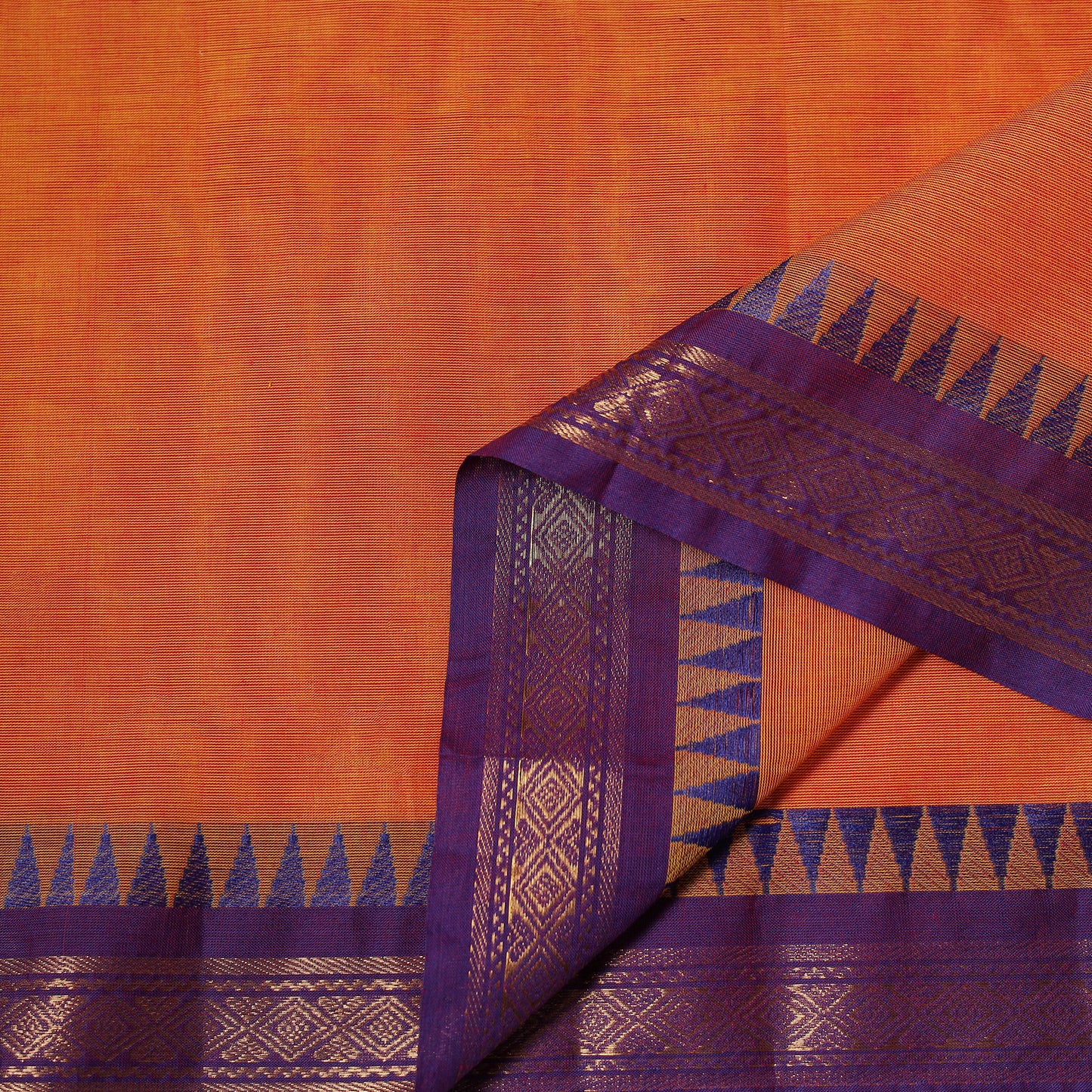 Orange - Kanchipuram Cotton Fabric with Zari Border 33
