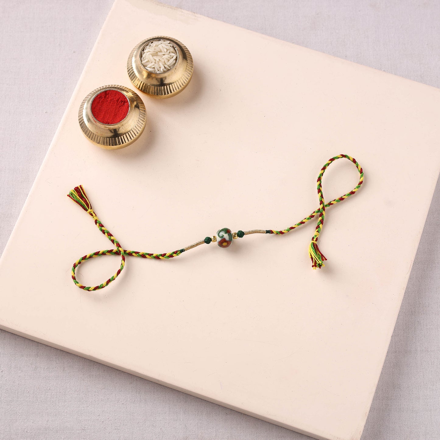 Handcrafted Patwa Threadwork Blue Pottery Beads Rakhi 08