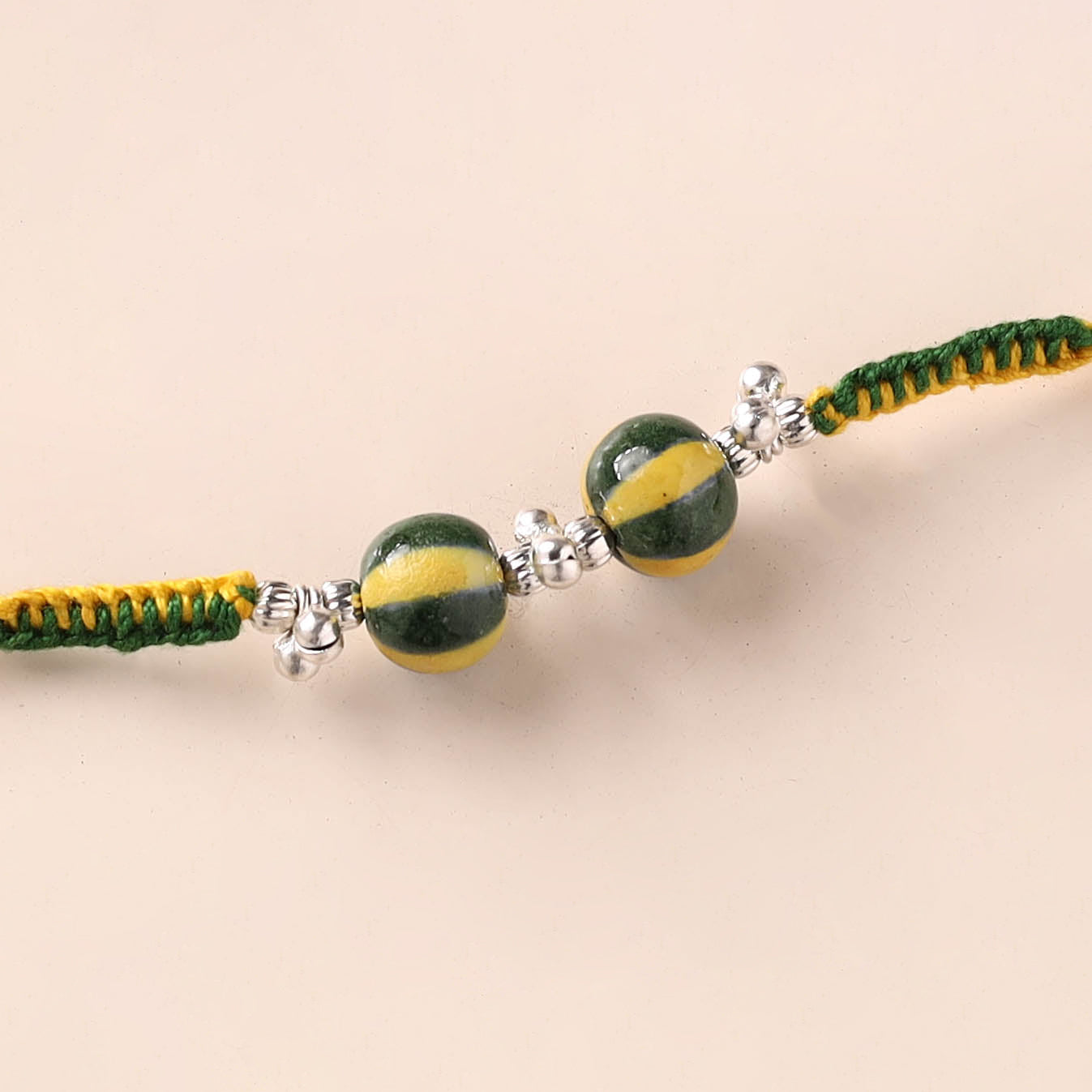 Handcrafted Patwa Threadwork Blue Pottery Beads Rakhi 10