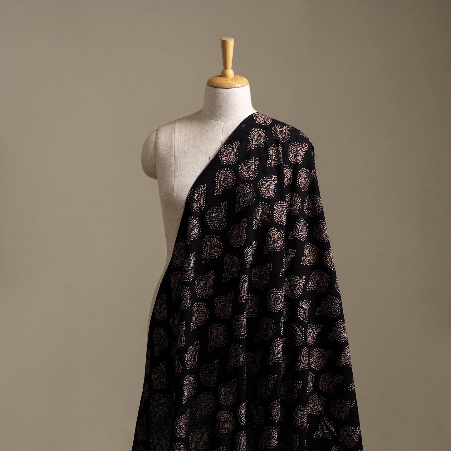 Black - Hakoba Hand Block Ajrakh Print Natural Dyed Cotton Fabric 06