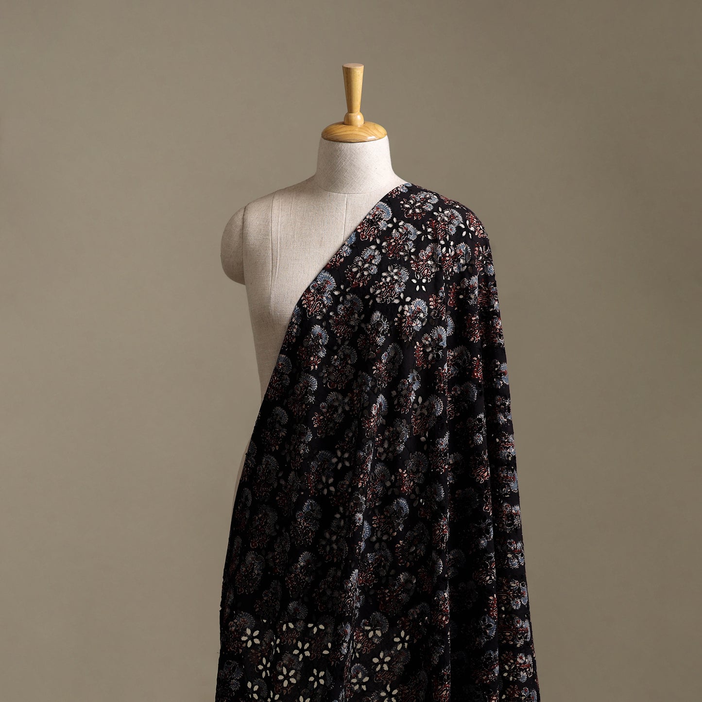 Black - Hakoba Hand Block Ajrakh Print Natural Dyed Cotton Fabric 13
