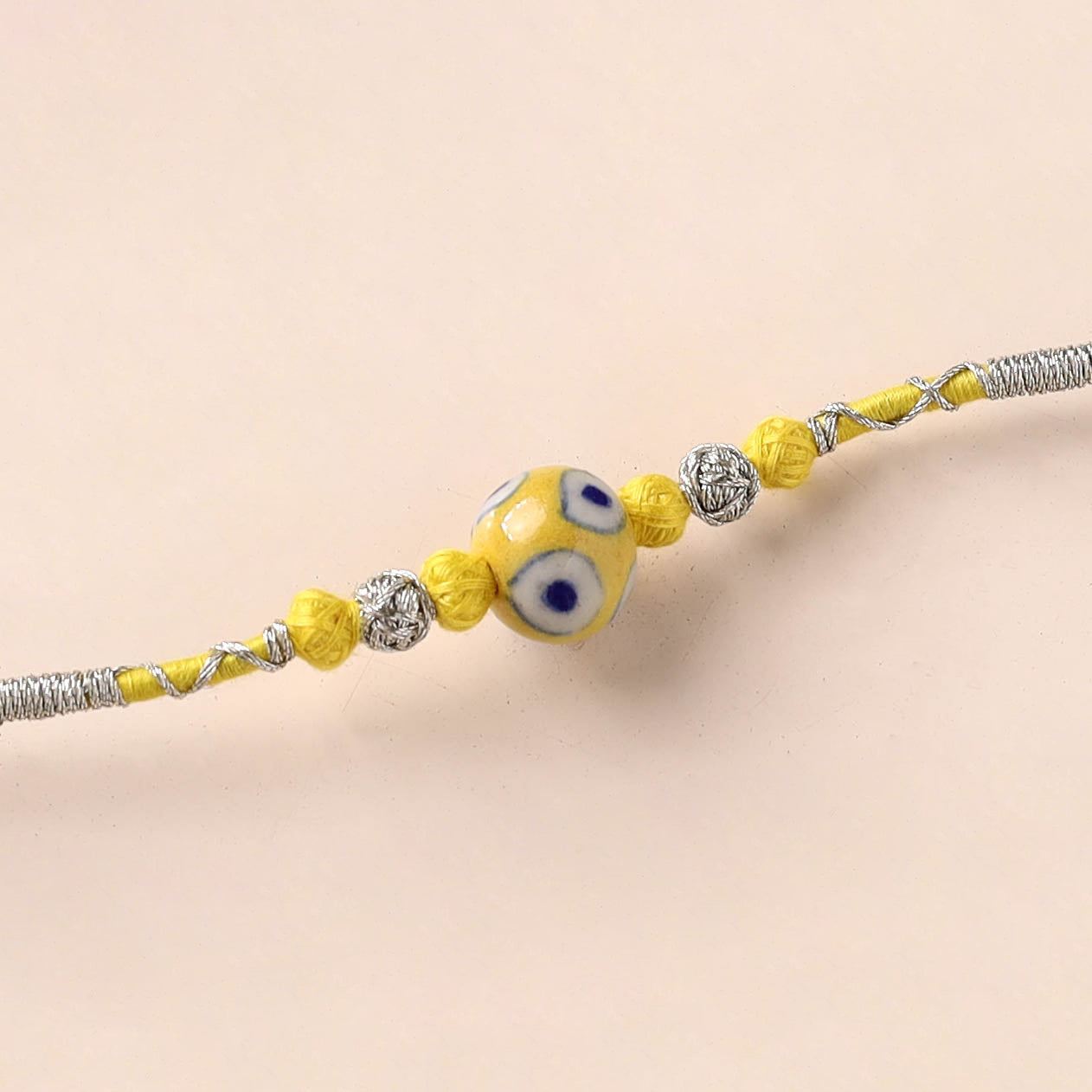 Handcrafted Patwa Threadwork Blue Pottery Beads Rakhi 19