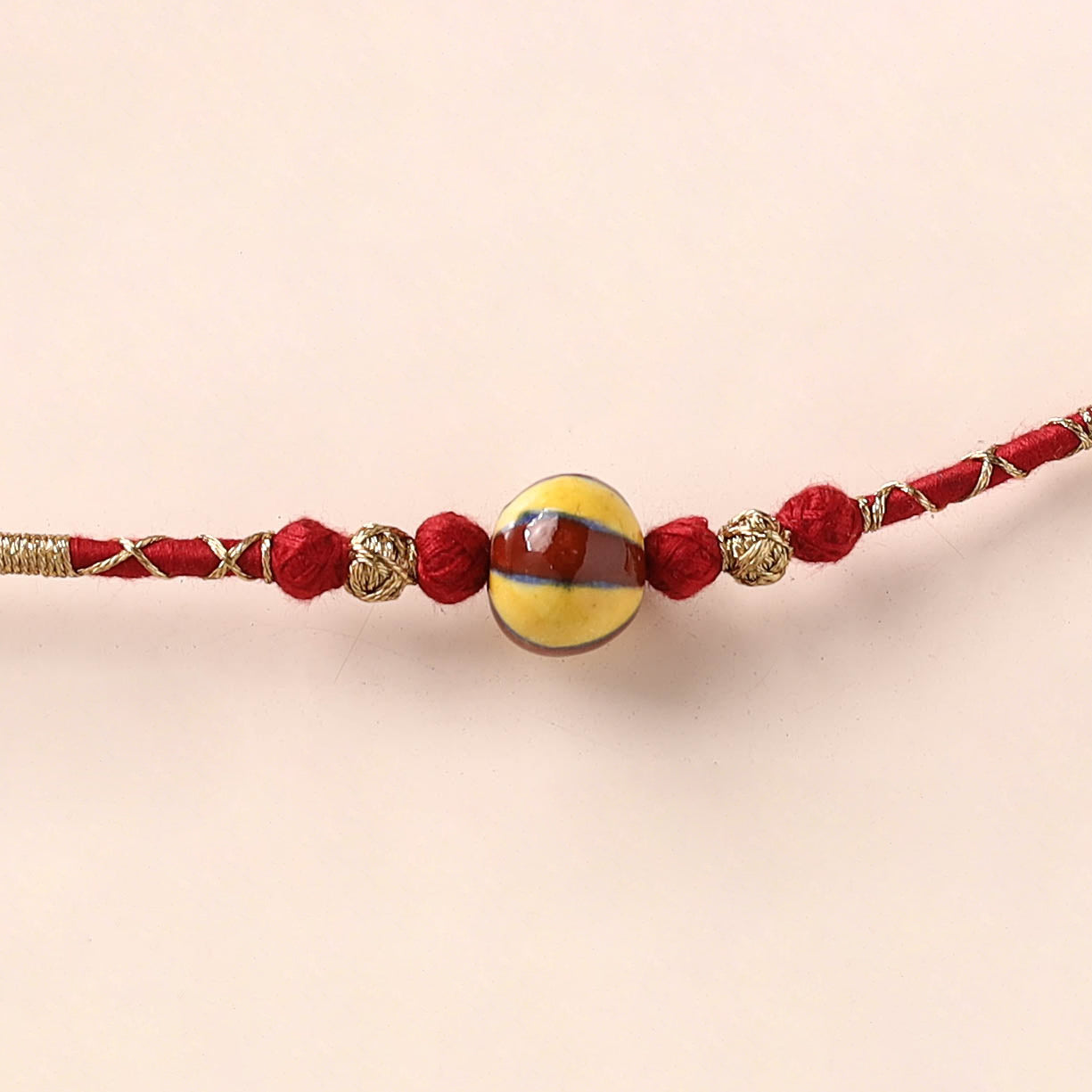 Handcrafted Patwa Threadwork Blue Pottery Beads Rakhi 20