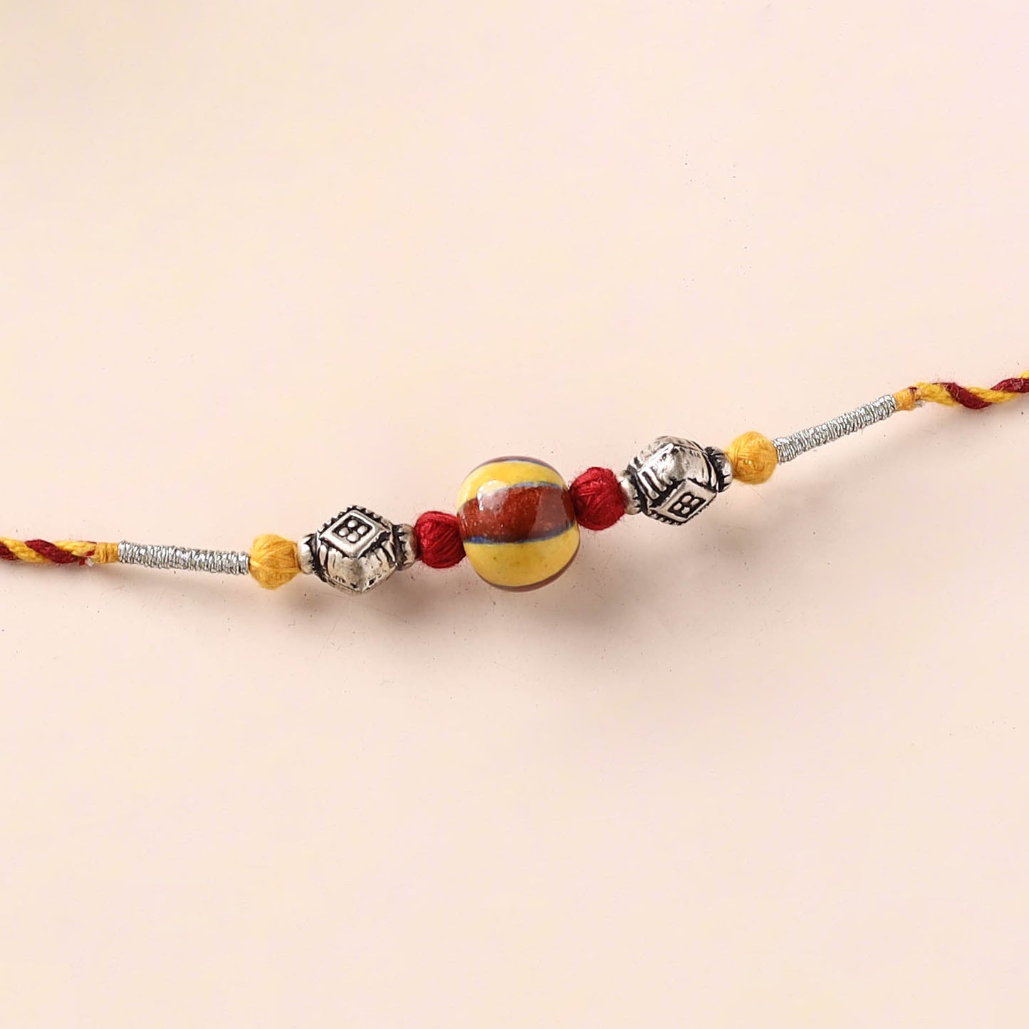 Handcrafted Patwa Threadwork Blue Pottery Beads Rakhi 34