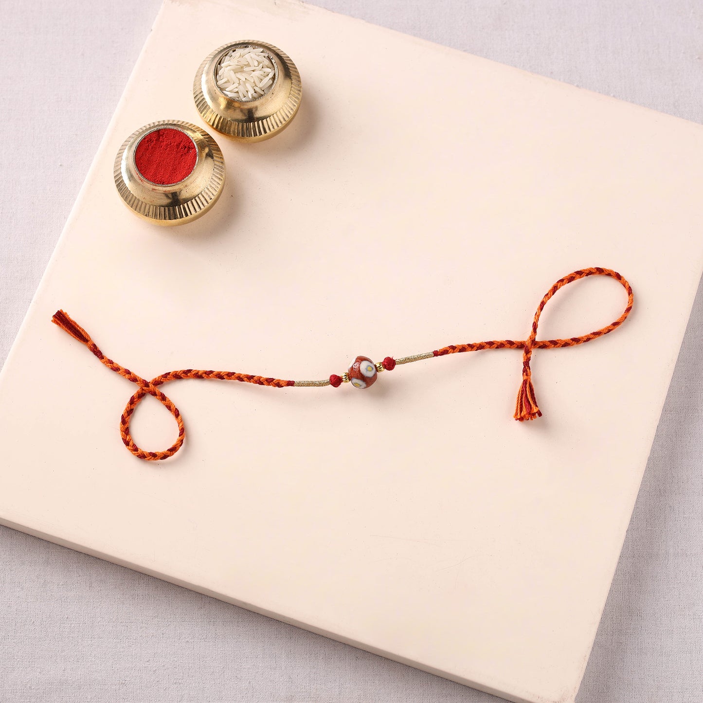 Handcrafted Patwa Threadwork Blue Pottery Beads Rakhi 39