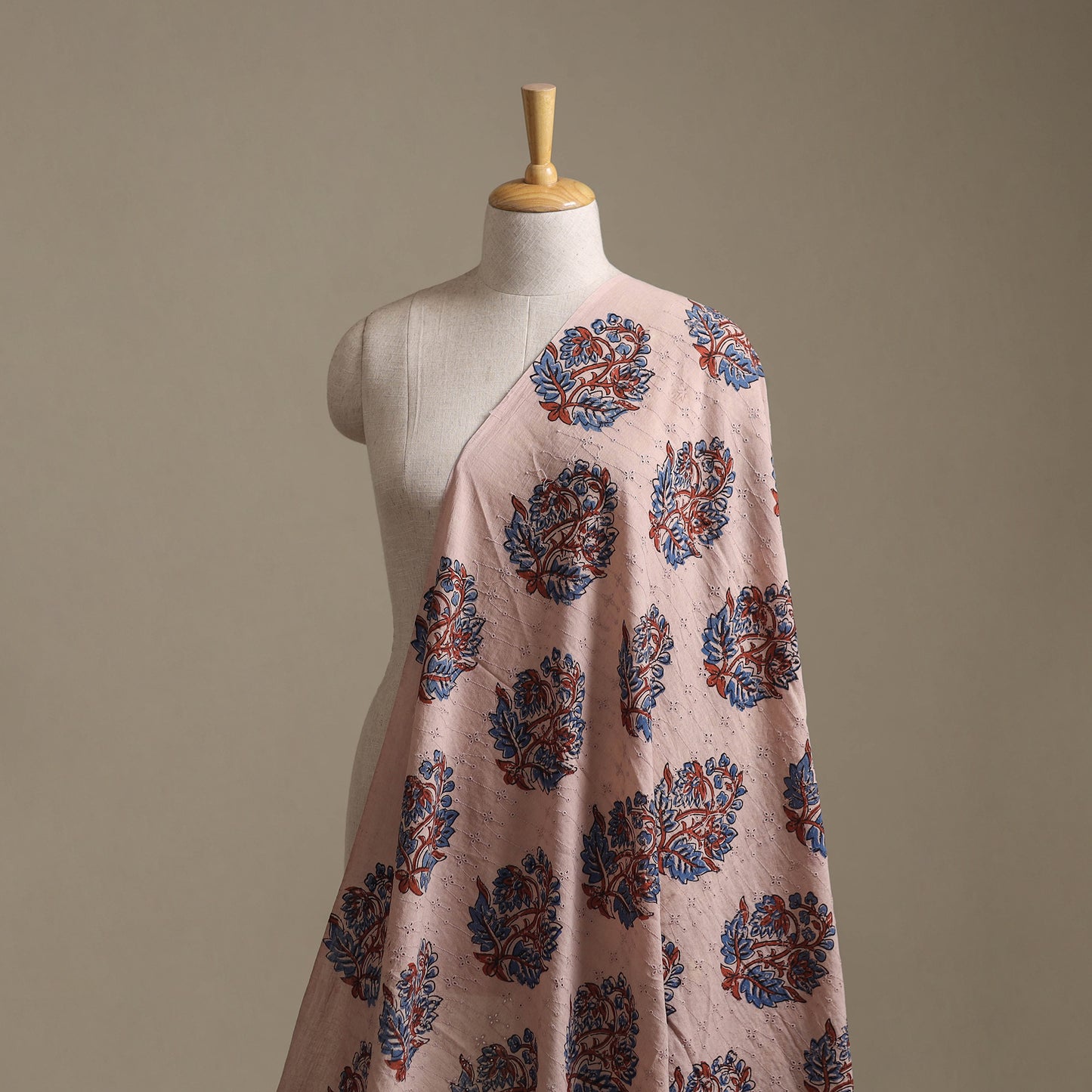 Beige - Hakoba Hand Block Ajrakh Print Natural Dyed Cotton Fabric 26