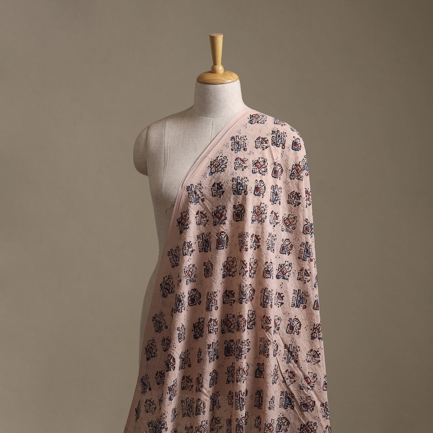 Beige - Hakoba Hand Block Ajrakh Print Natural Dyed Cotton Fabric 30