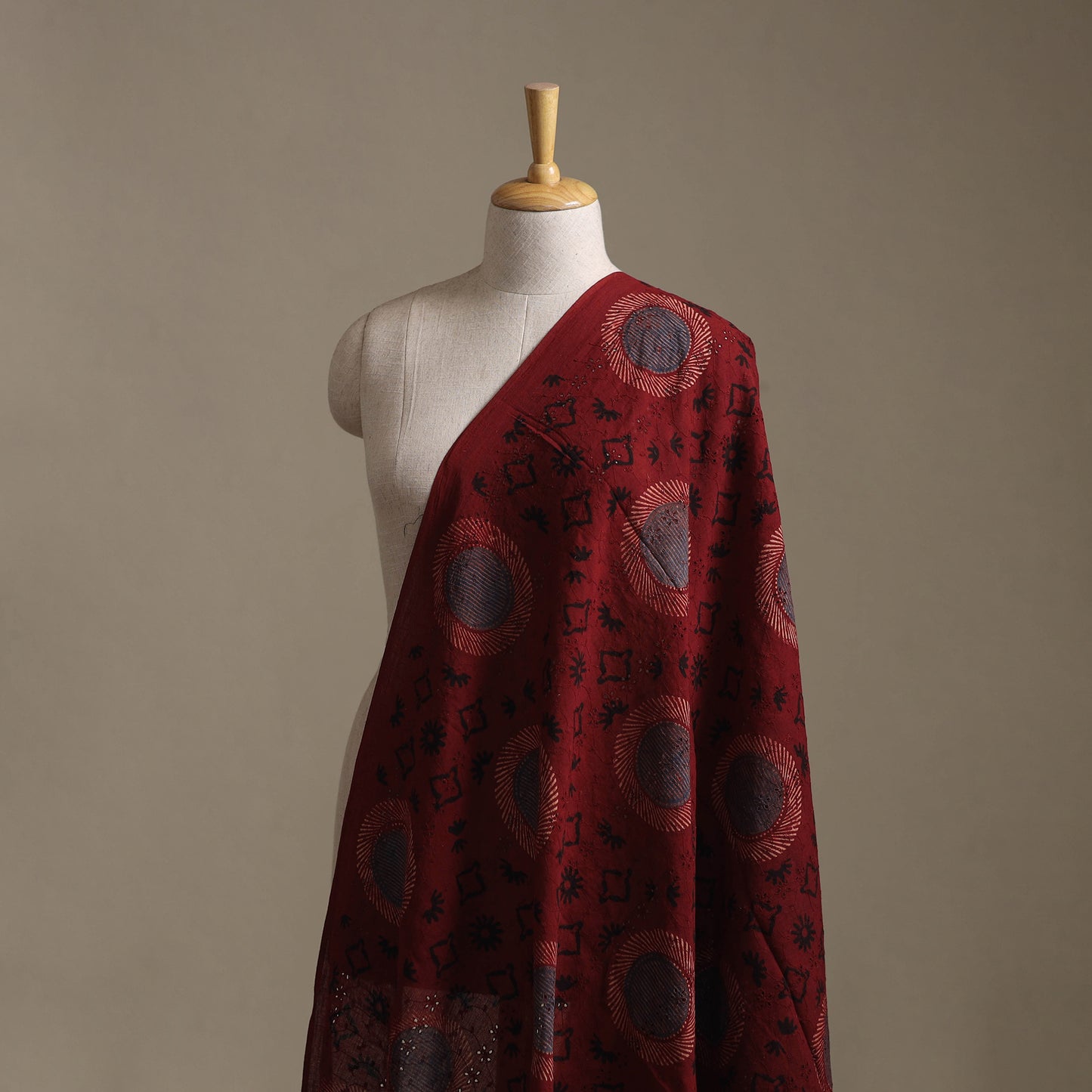 Red - Hakoba Hand Block Ajrakh Print Natural Dyed Cotton Fabric 32