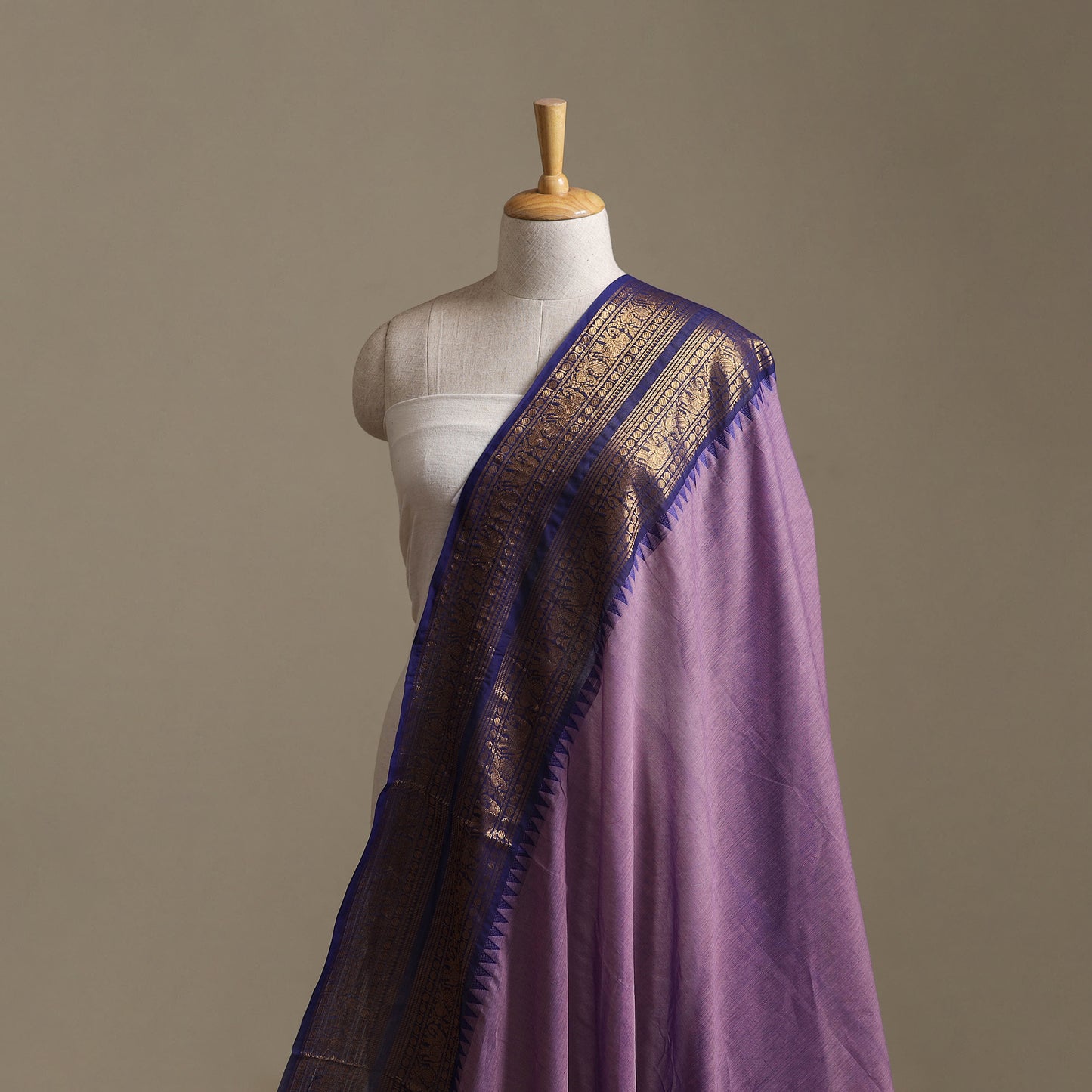 Purple - Kanchipuram Cotton Fabric with Zari Border 19