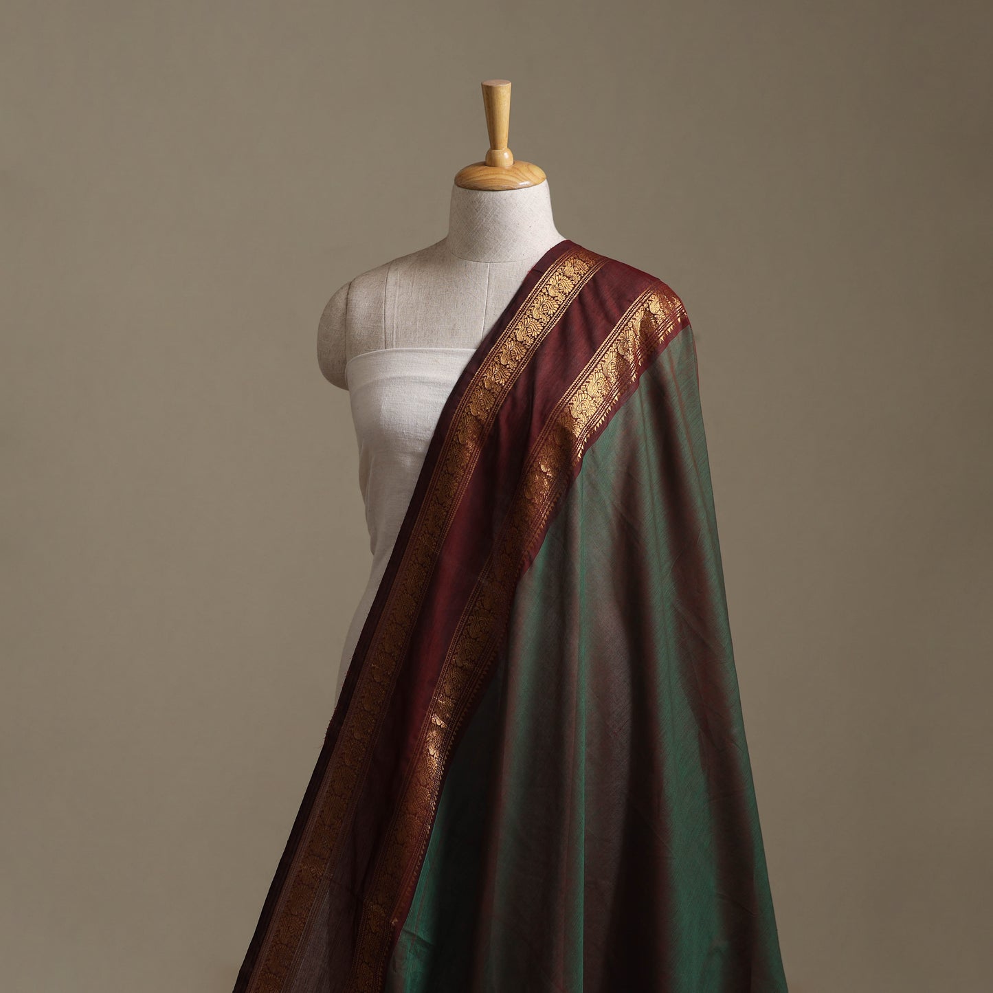 Green - Kanchipuram Cotton Fabric with Zari Border 32