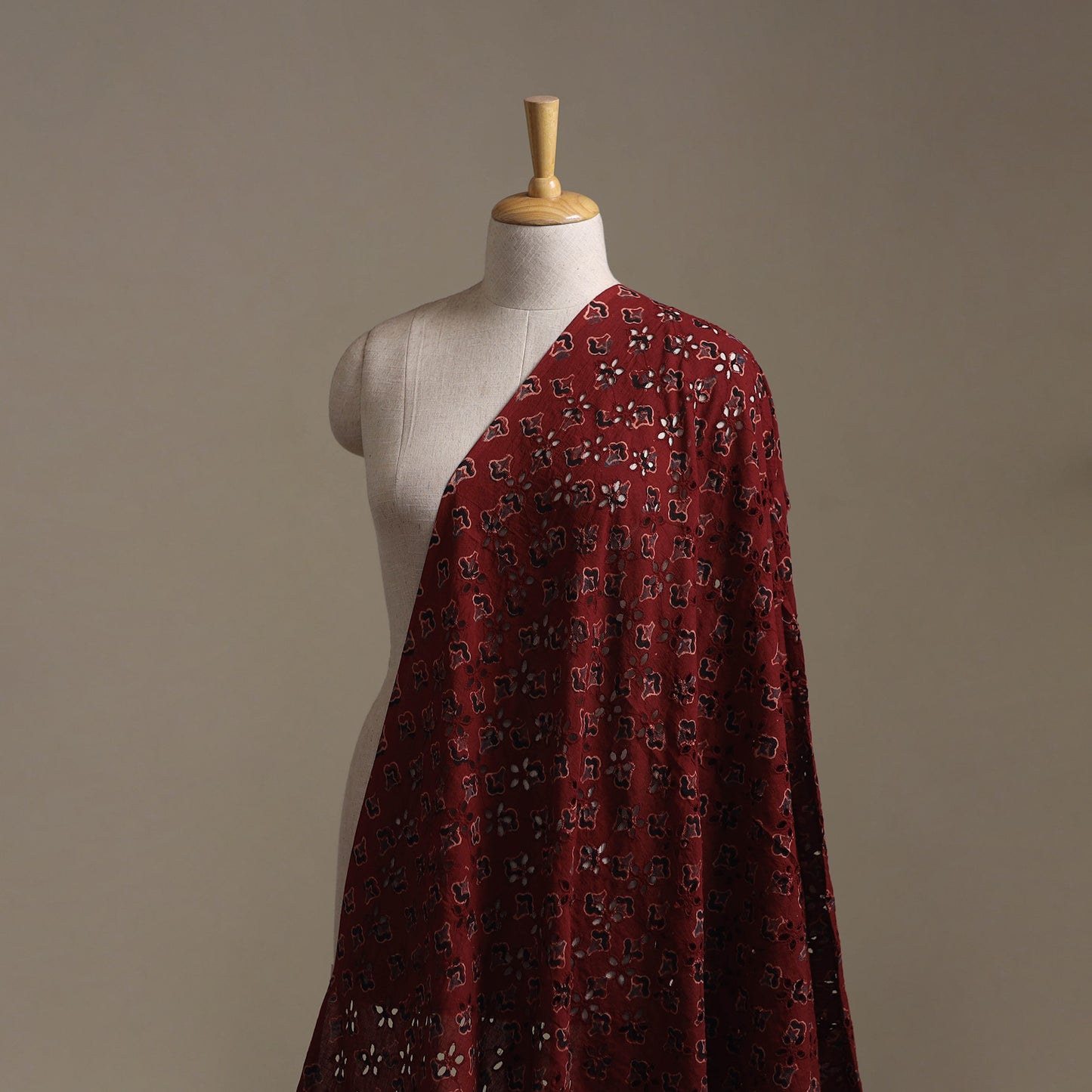 Red - Hakoba Hand Block Ajrakh Print Natural Dyed Cotton Fabric 58