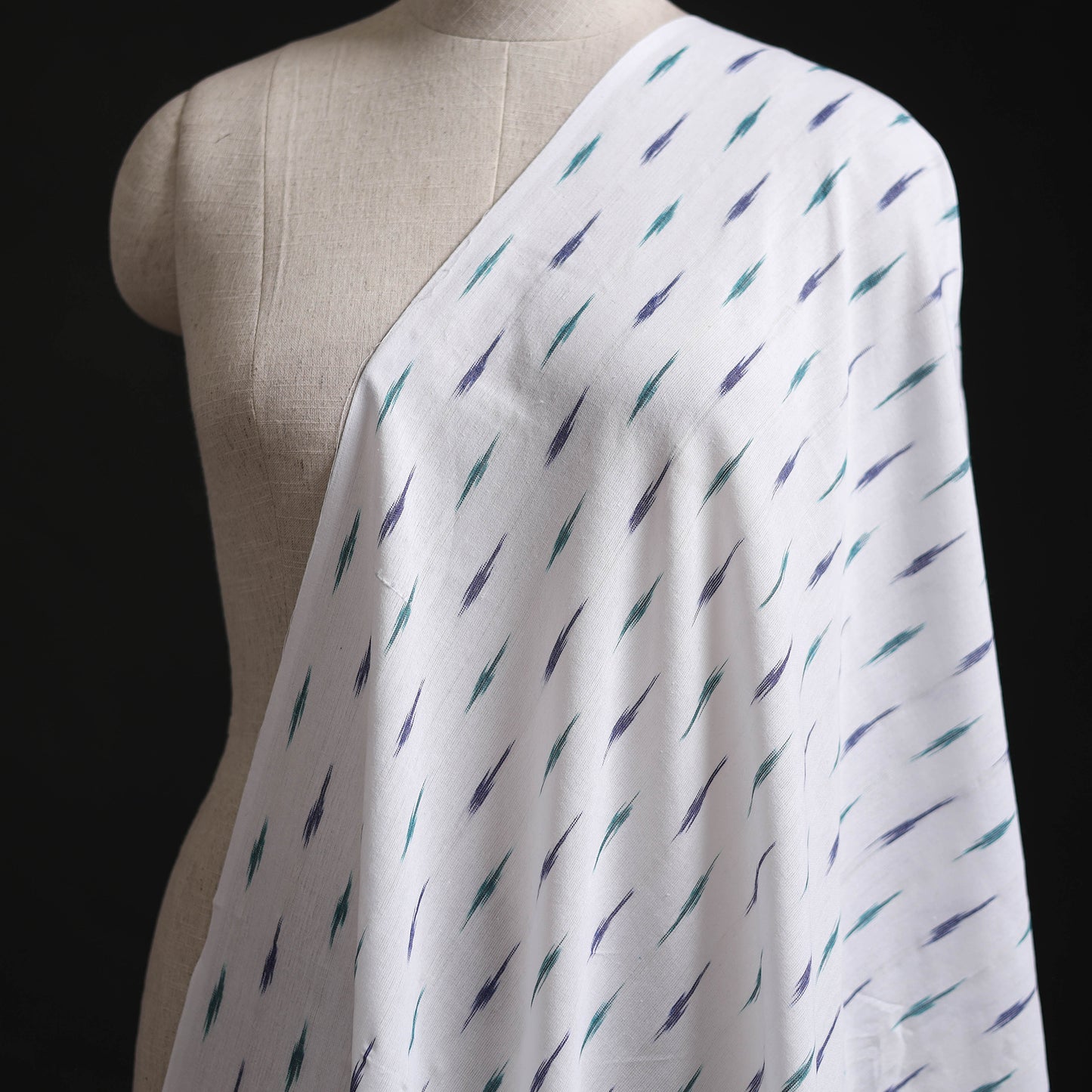 White - Pochampally Ikat Weave Cotton Fabric 20