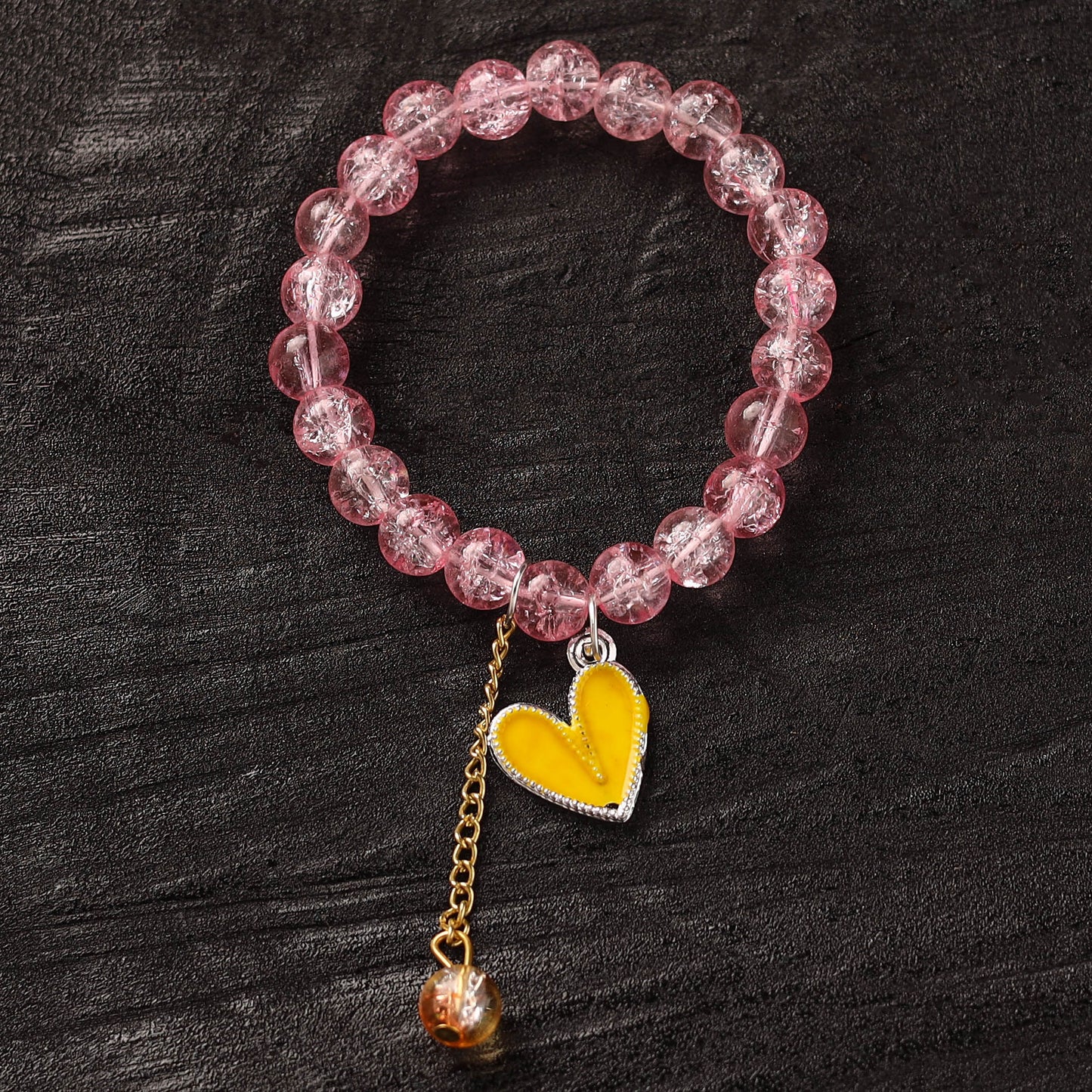 Handmade Crystal Beaded Bracelet with Heart Charm 08