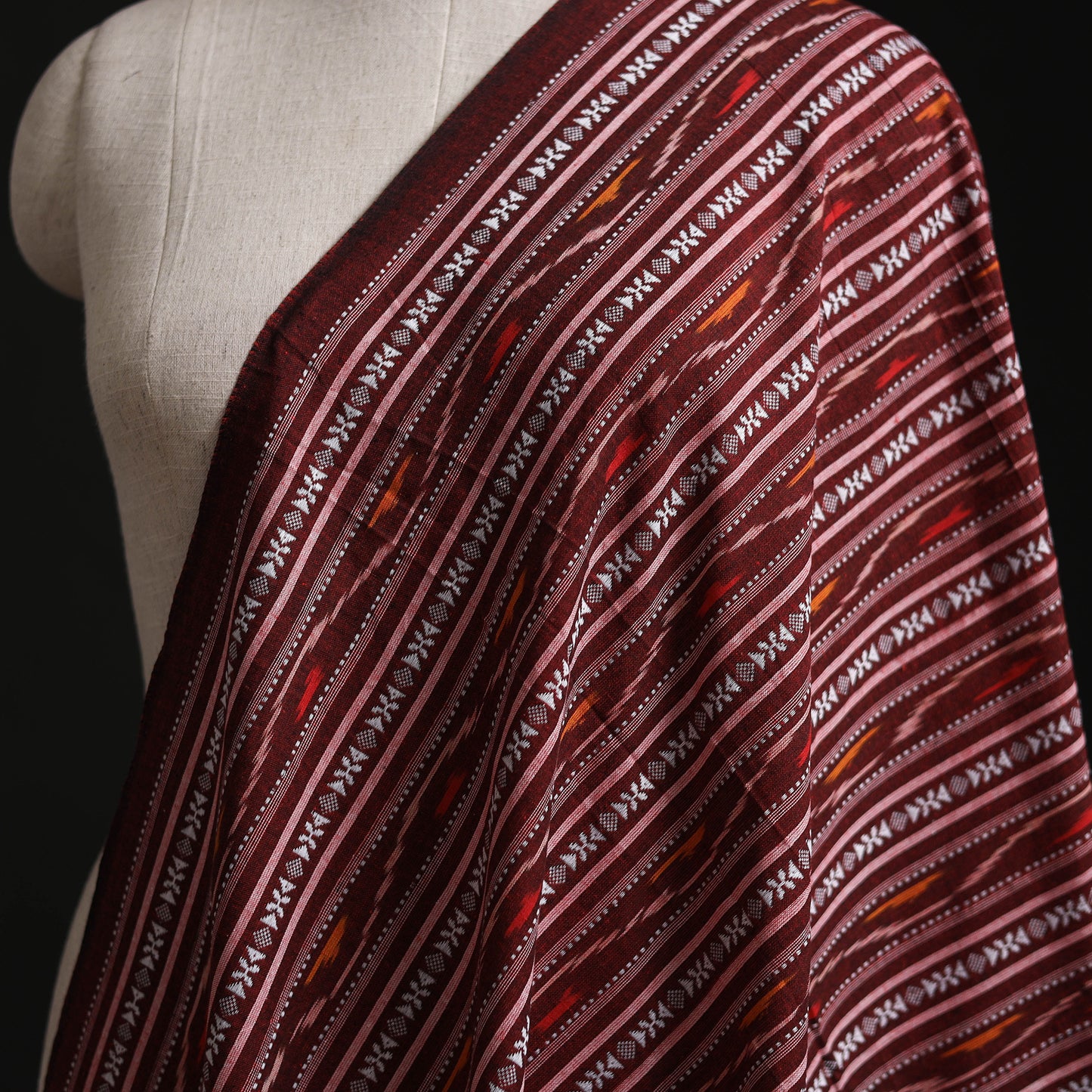 Maroon - Cotton Pochampally Dabi Ikat Fabric 15