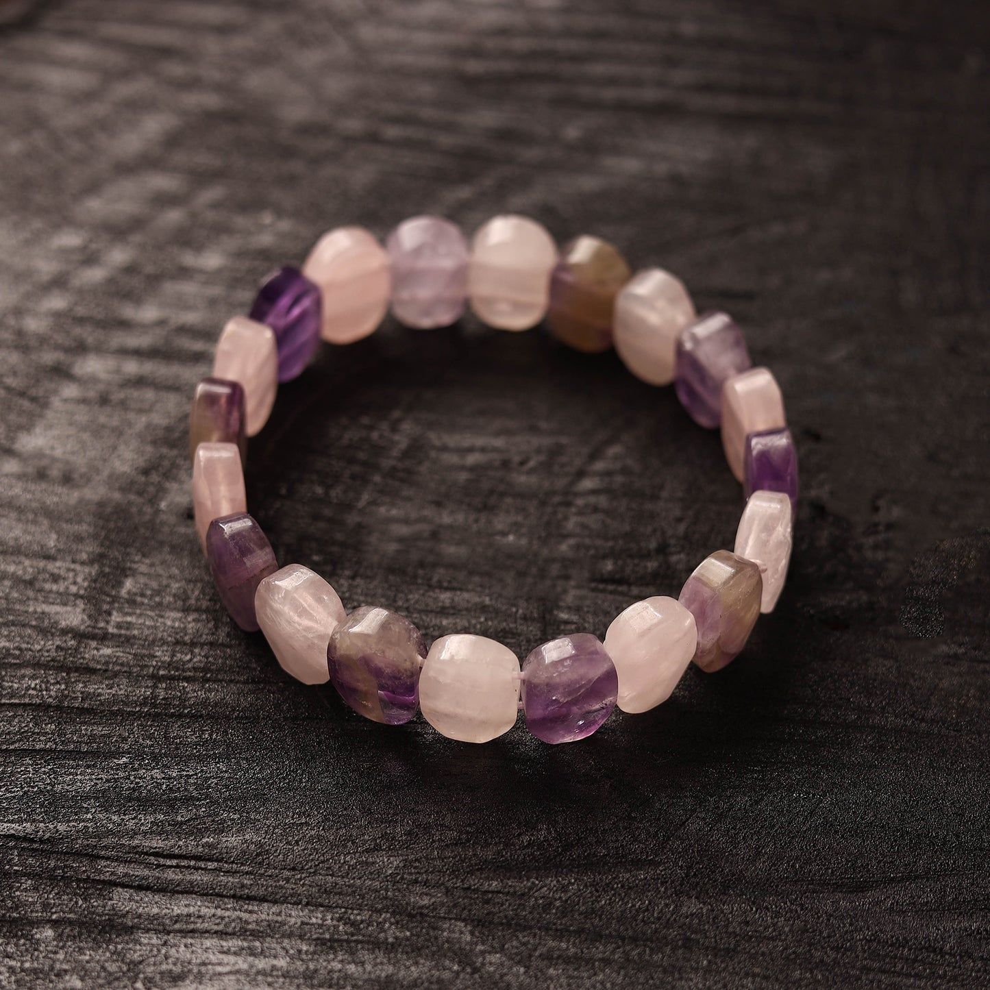 Handmade Rose Quartz and Fluorite Tumble Bracelet 02