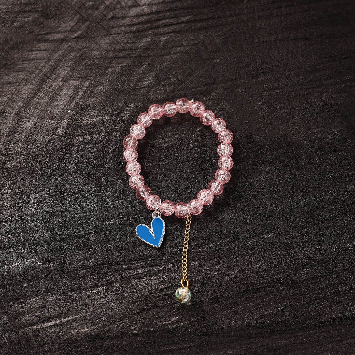 Handmade Crystal Beaded Bracelet with Heart Charm 05