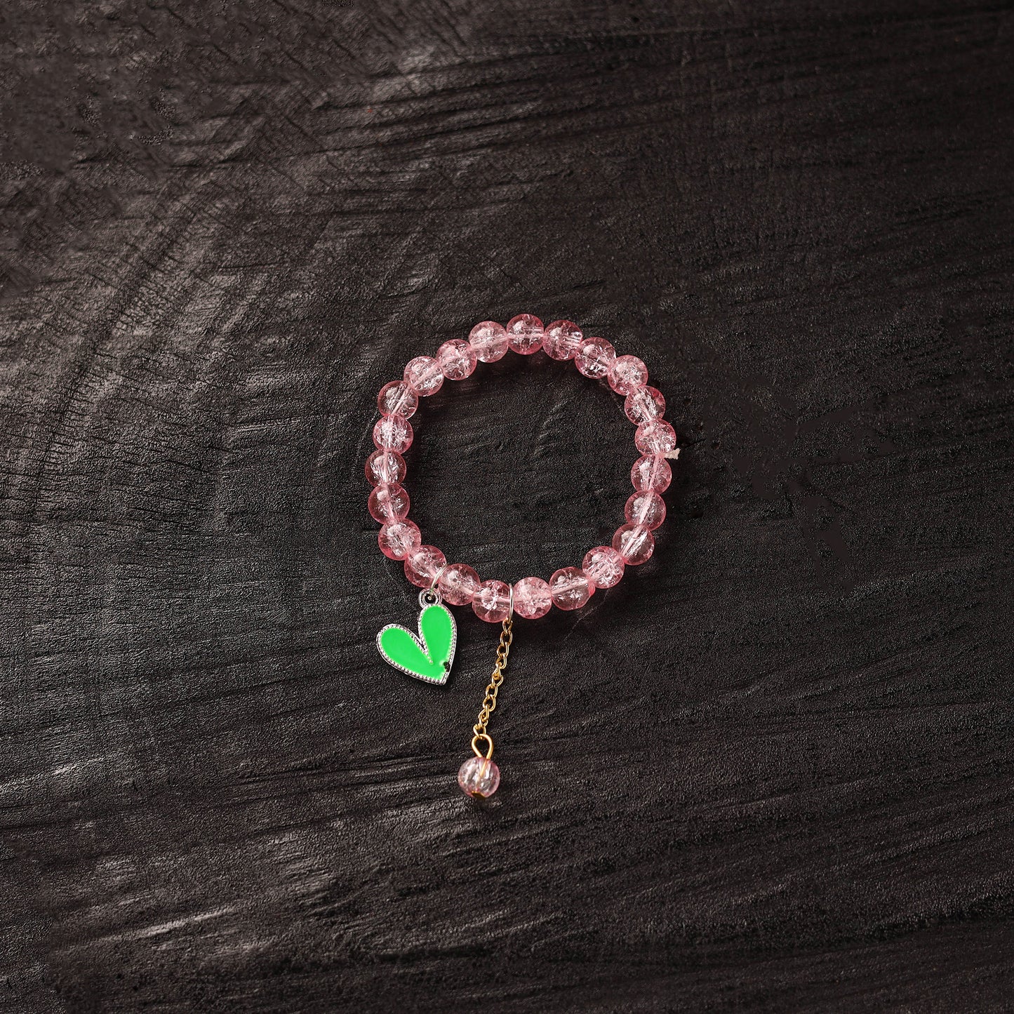 Handmade Crystal Beaded Bracelet with Heart Charm 06