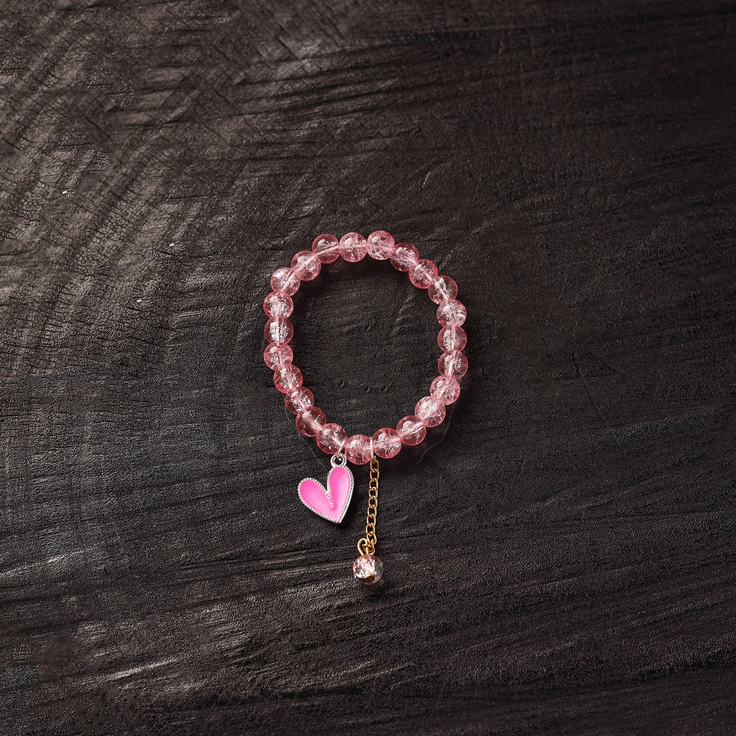 Handmade Crystal Beaded Bracelet with Heart Charm 09